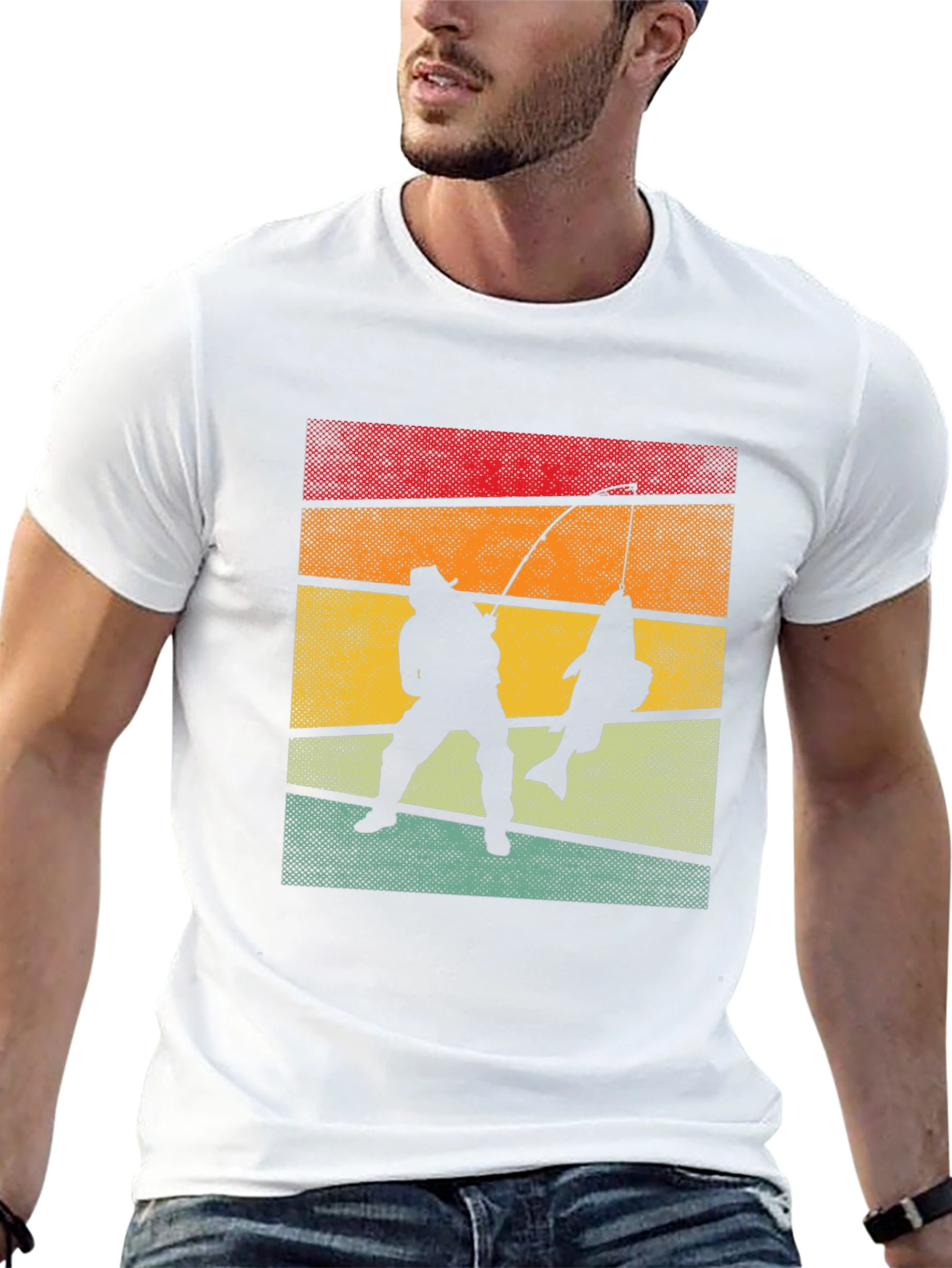 Retro Fishing T-Shirt Fisherman Silhouette Tee