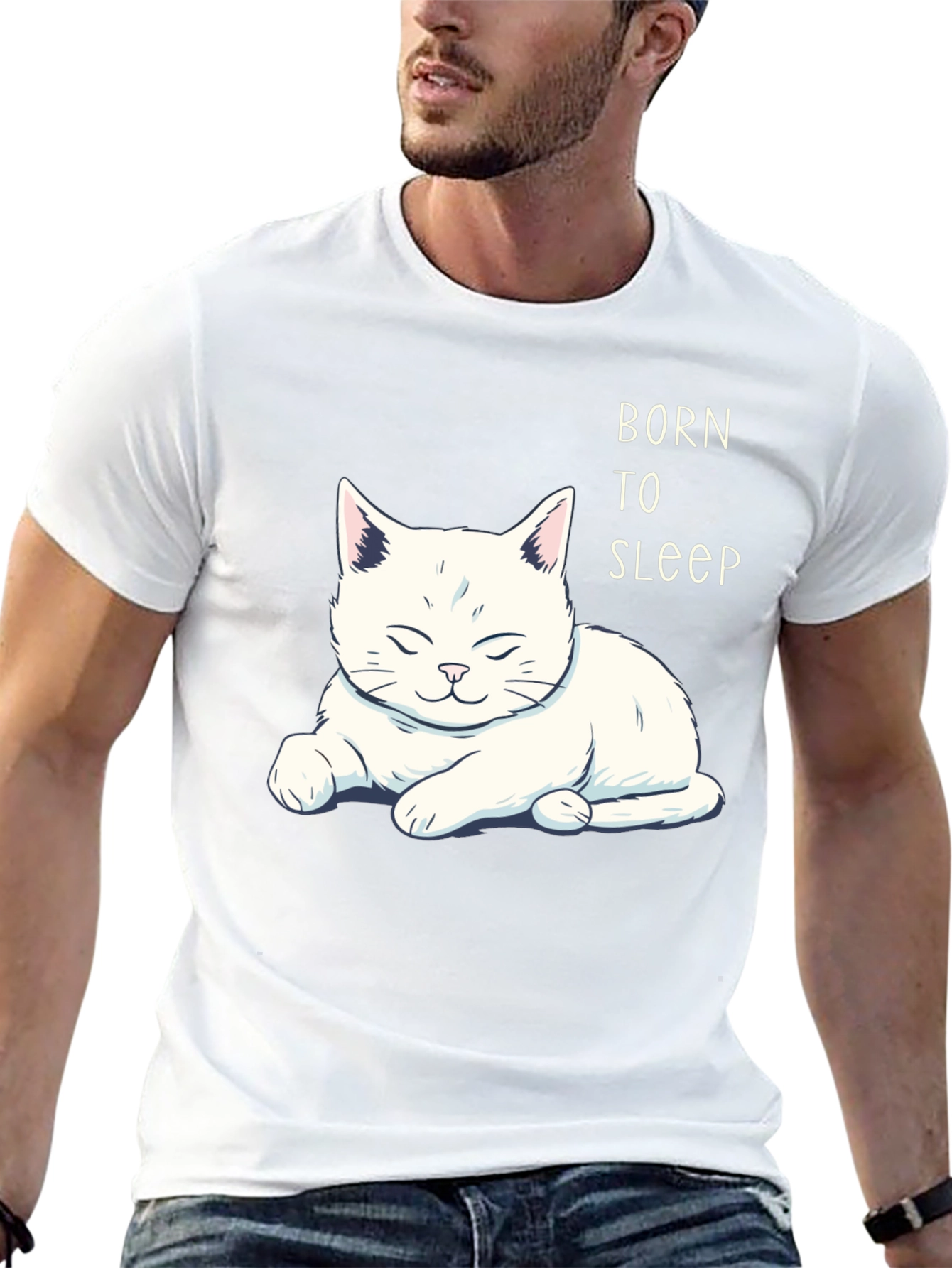 Born to Sleep Cat Graphic T-Shirt - Black
