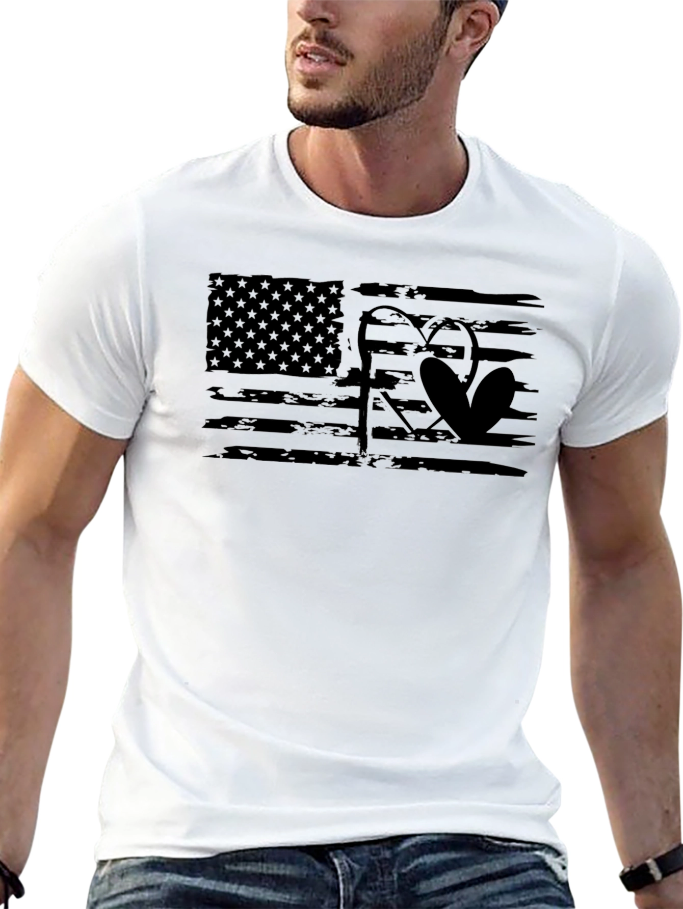Fishing American Flag Black T-Shirt