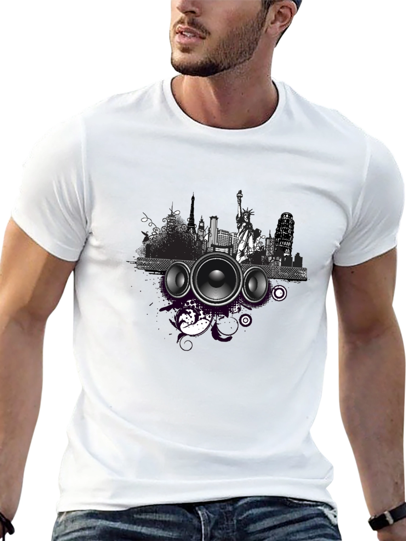 Cityscape Speaker Graphic T-Shirt - Black