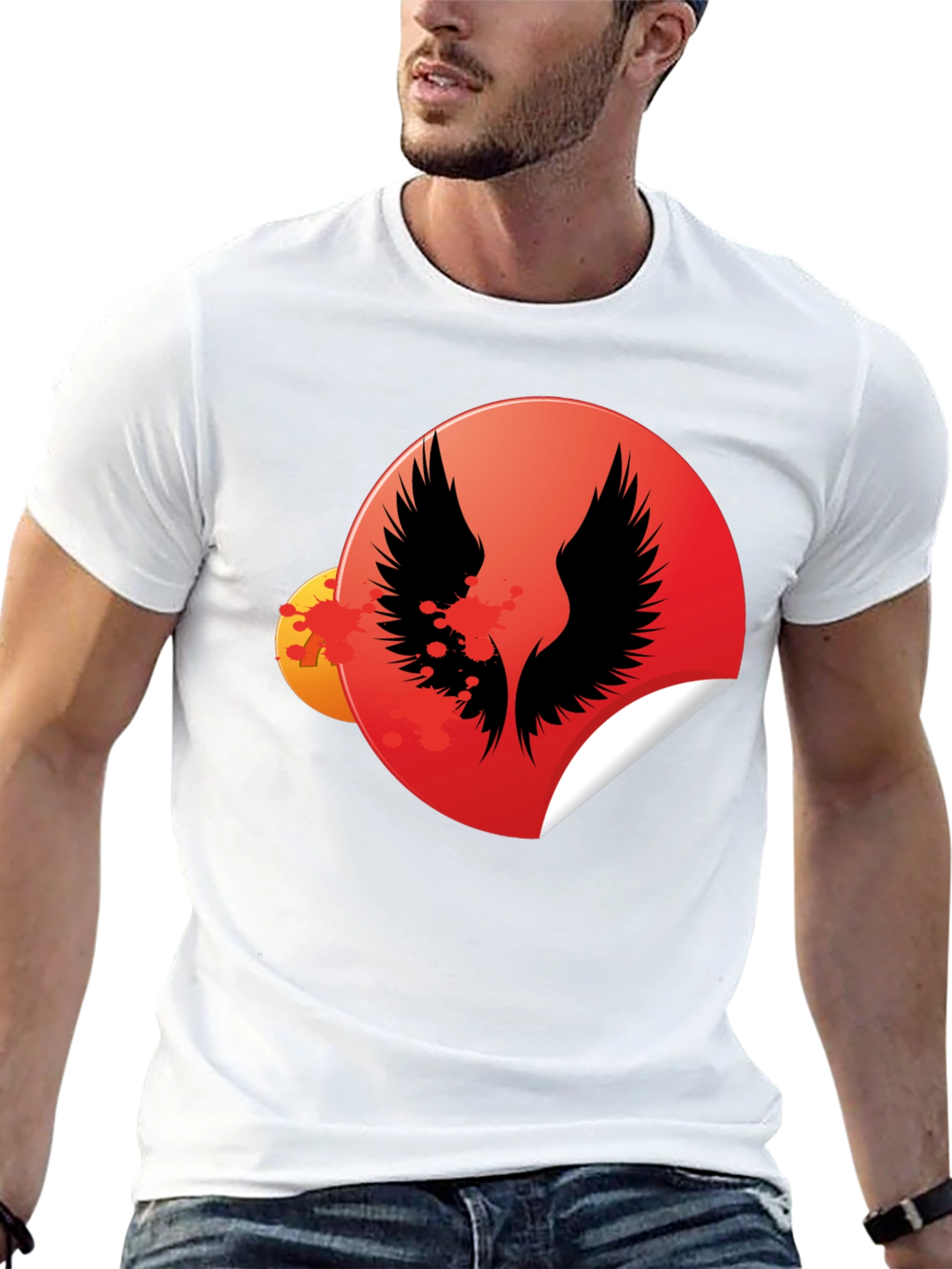 Black Graphic Tee - Wings Circle Design