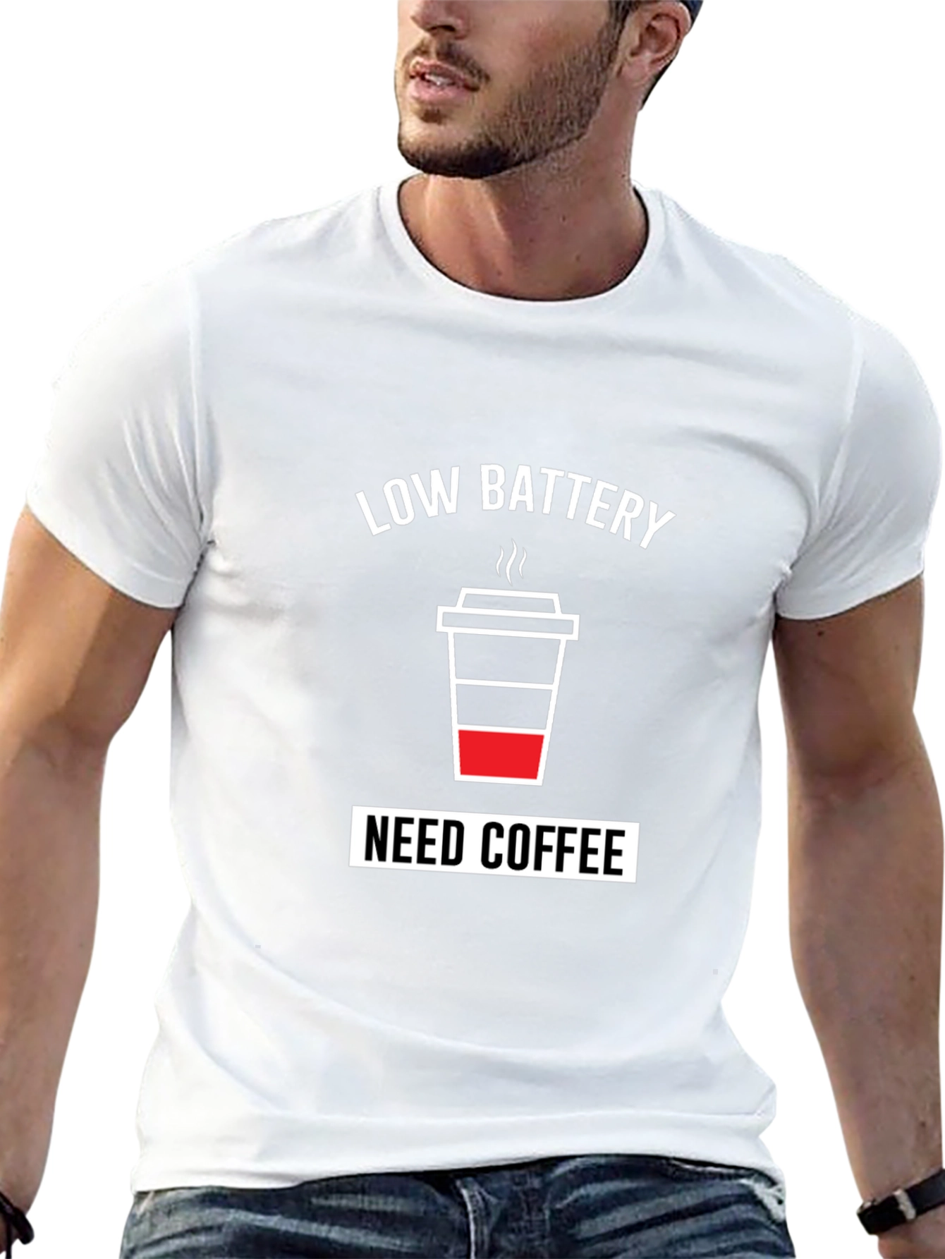 Low Battery Need Coffee Mens Black T-Shirt