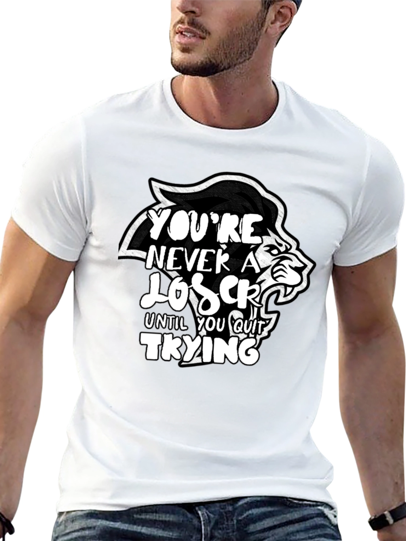Motivational Lion Graphic T-Shirt - Youre Never a Loser