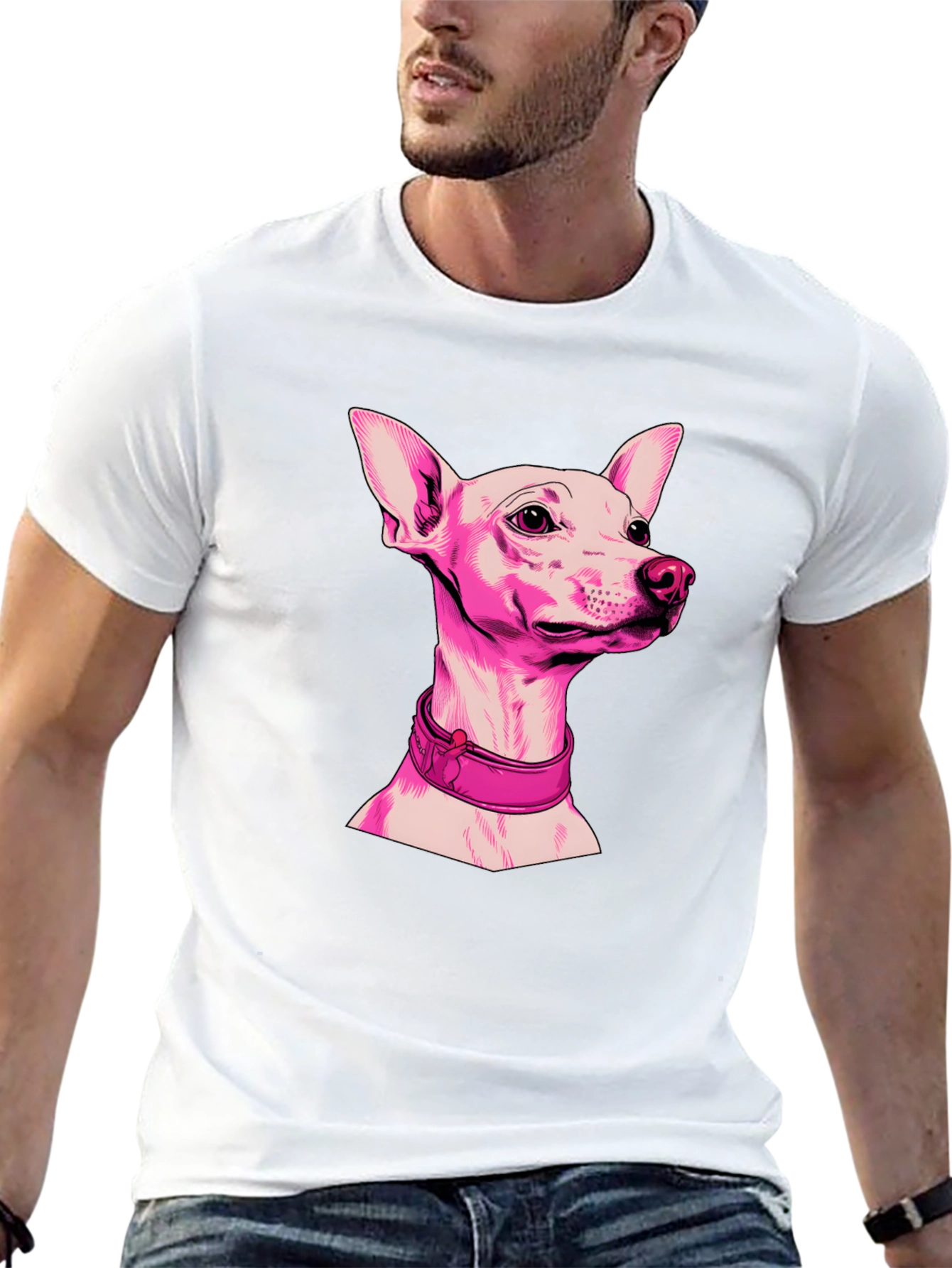 Pink Dog Graphic Black T-Shirt