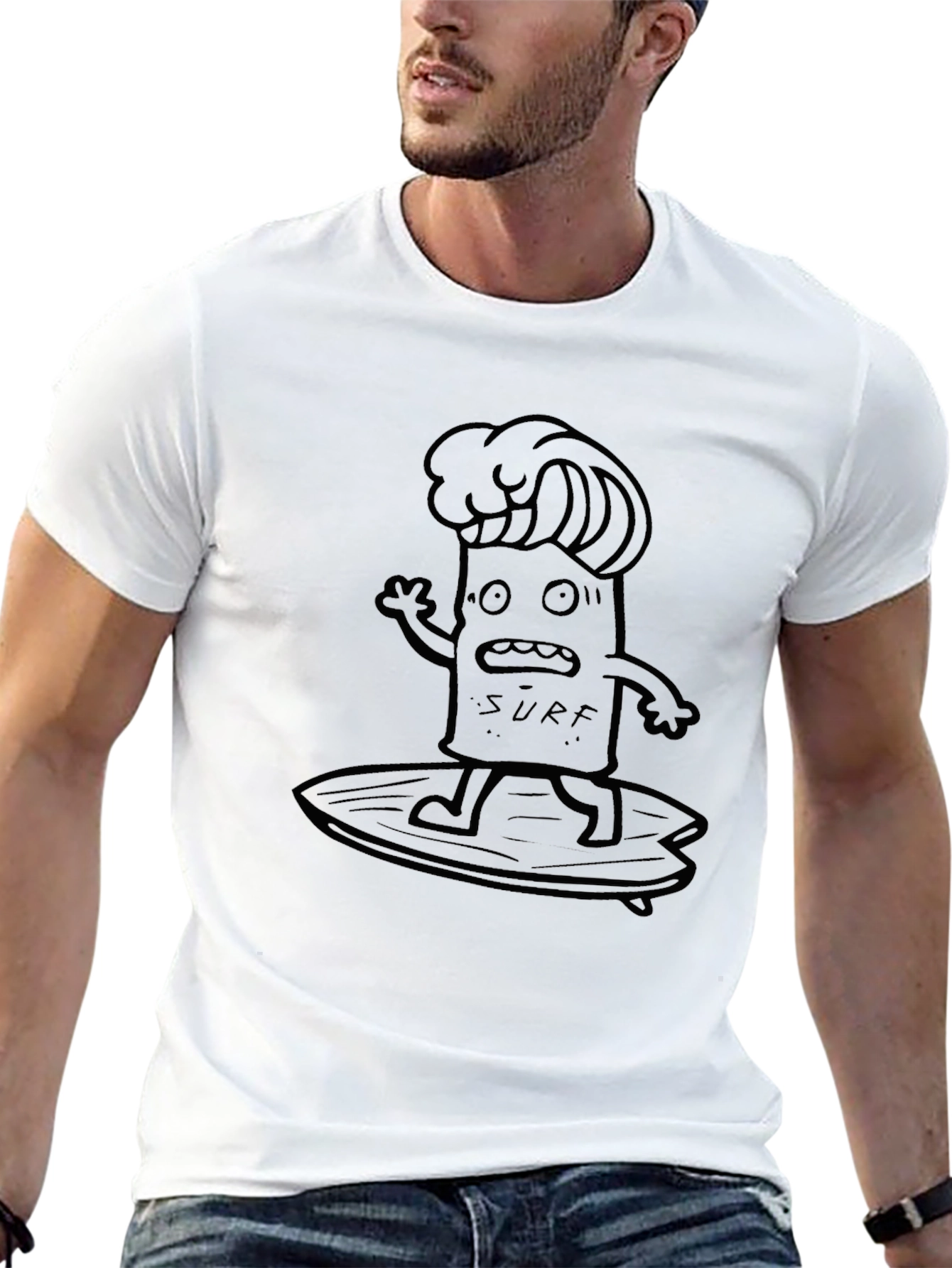 Surf Dude Graphic Tee - Black Cotton T-Shirt