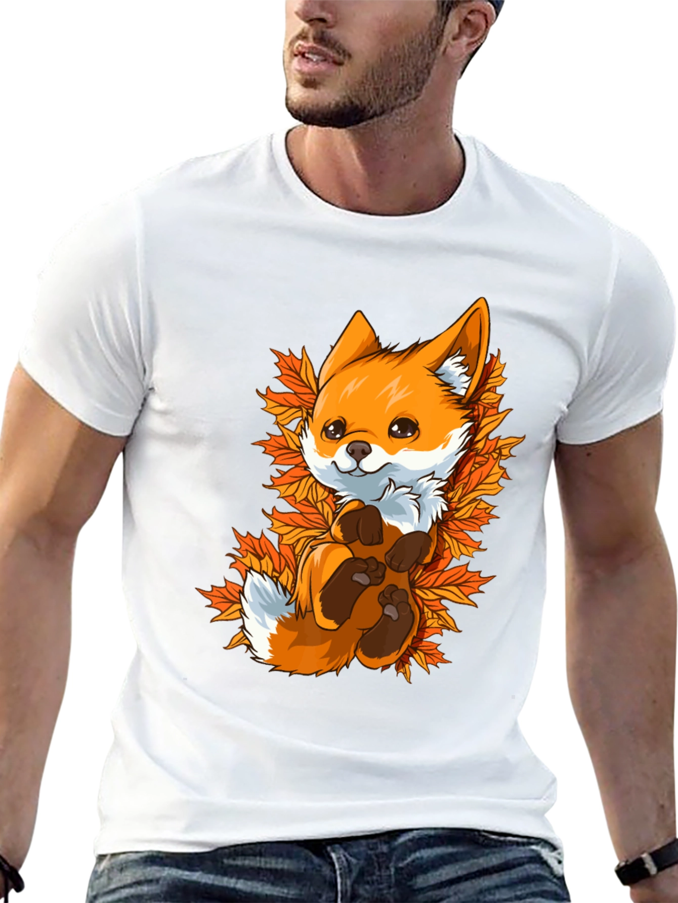 Cute Fox in Autumn Leaves Graphic Tee - Unisex