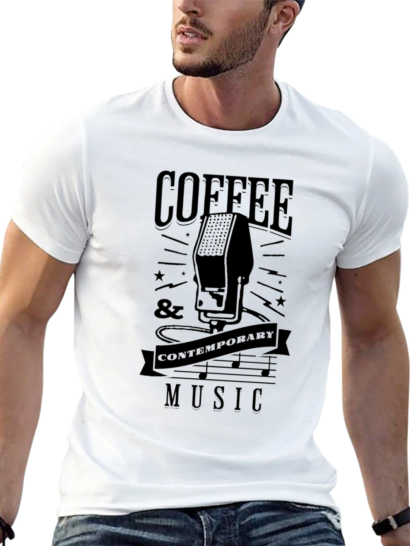 Coffee & Contemporary Music Black Graphic T-Shirt