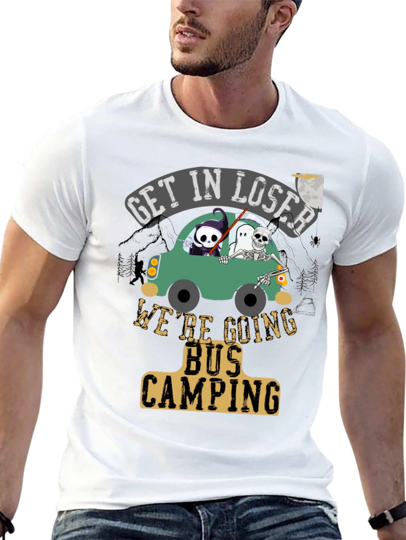 Get In Loser Bus Camping T-Shirt