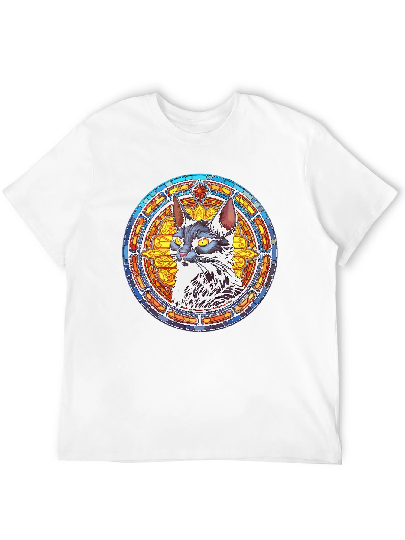 Stained Glass Cat Graphic Tee - Black