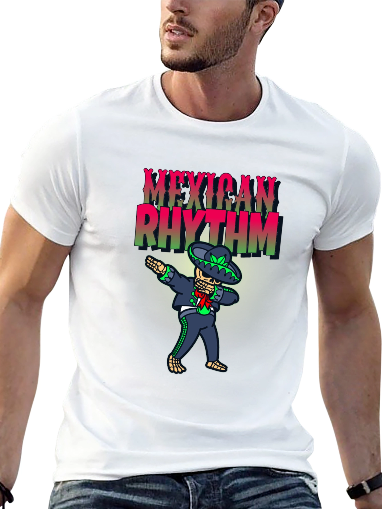 Mexican Rhythm Dabbing Skeleton Mens T-Shirt
