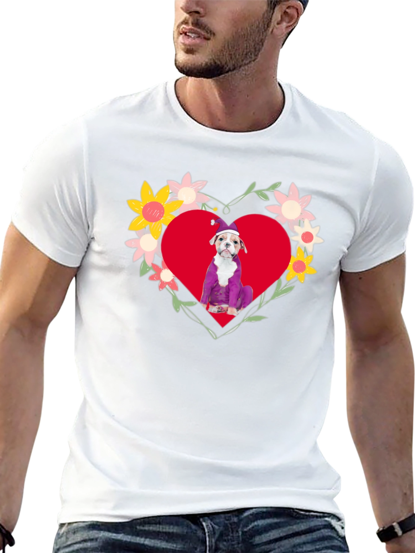 Dog in Heart Flowers T-Shirt