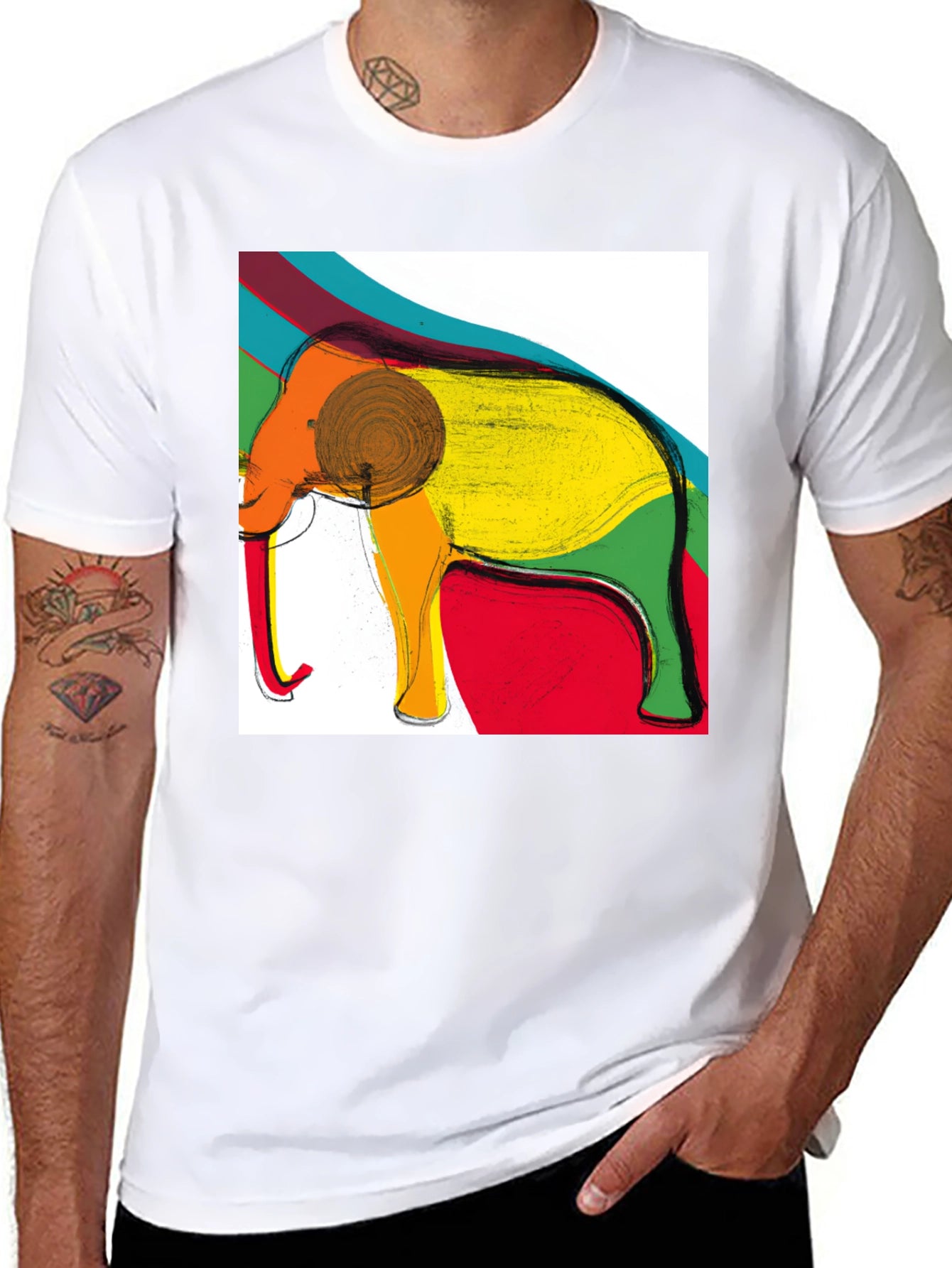 Abstract Elephant Graphic Tee - Mens Black T-Shirt