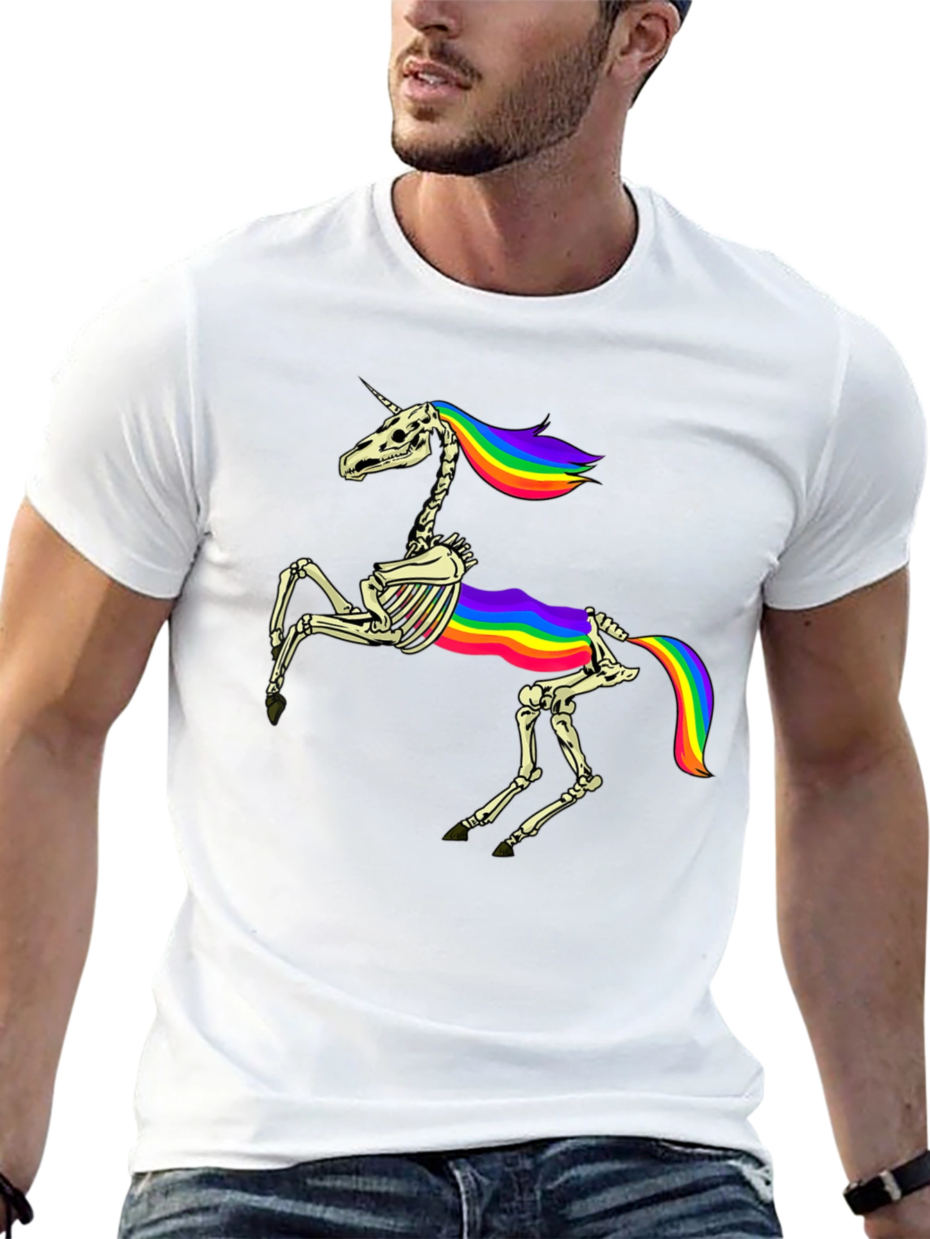 Rainbow Skeleton Unicorn Graphic Tee