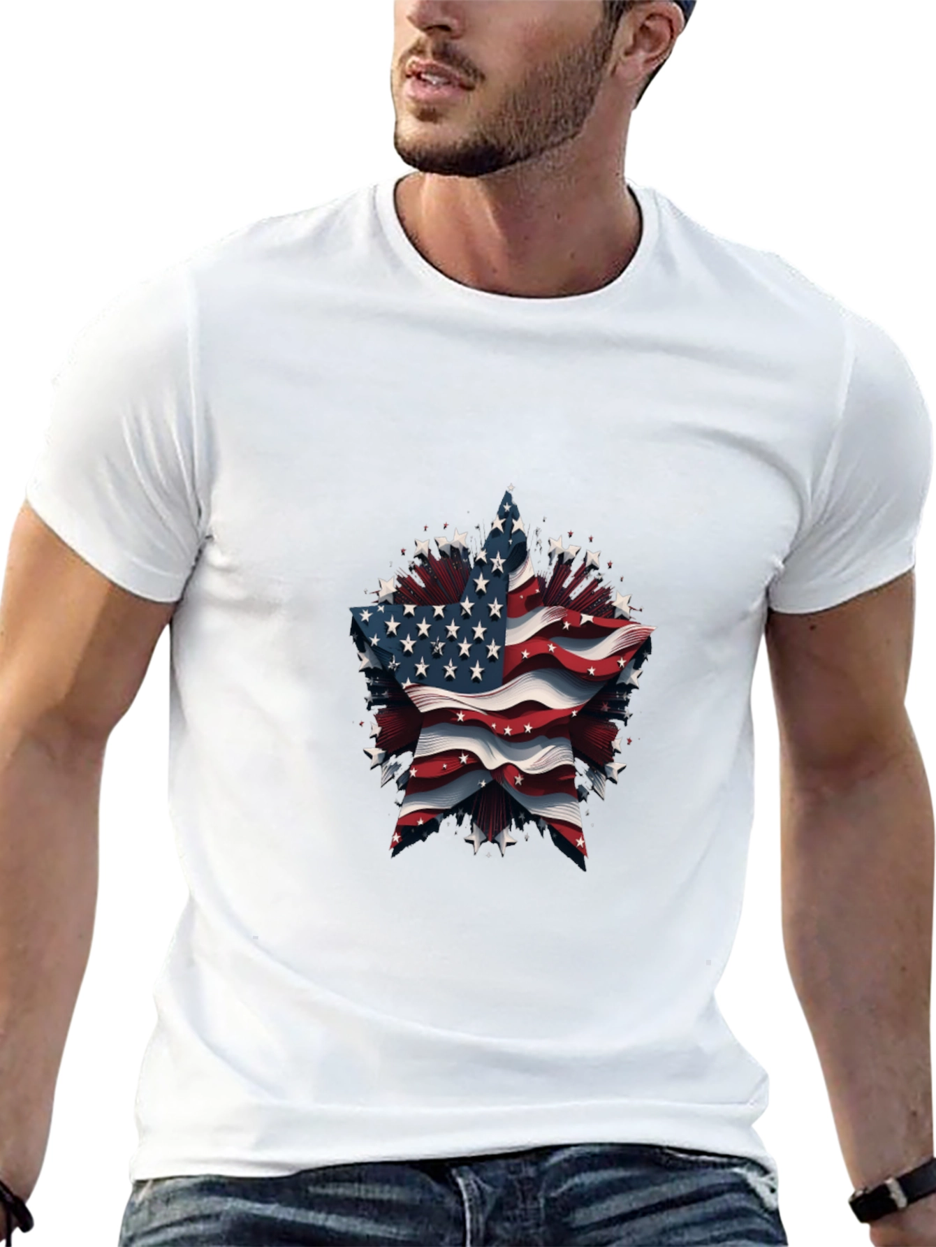 Patriotic Star Tee - American Flag Design