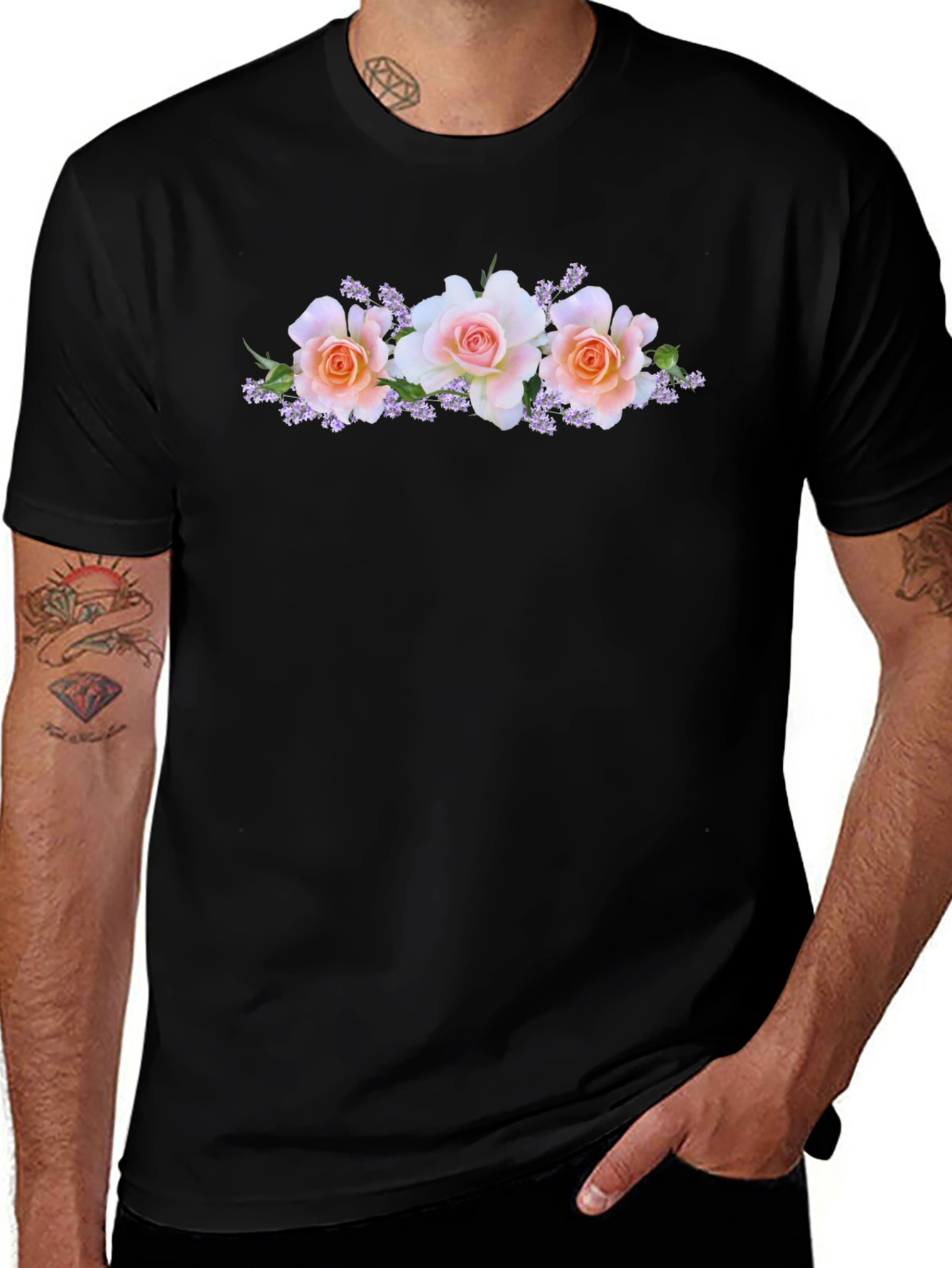 Floral Rose Black T-Shirt