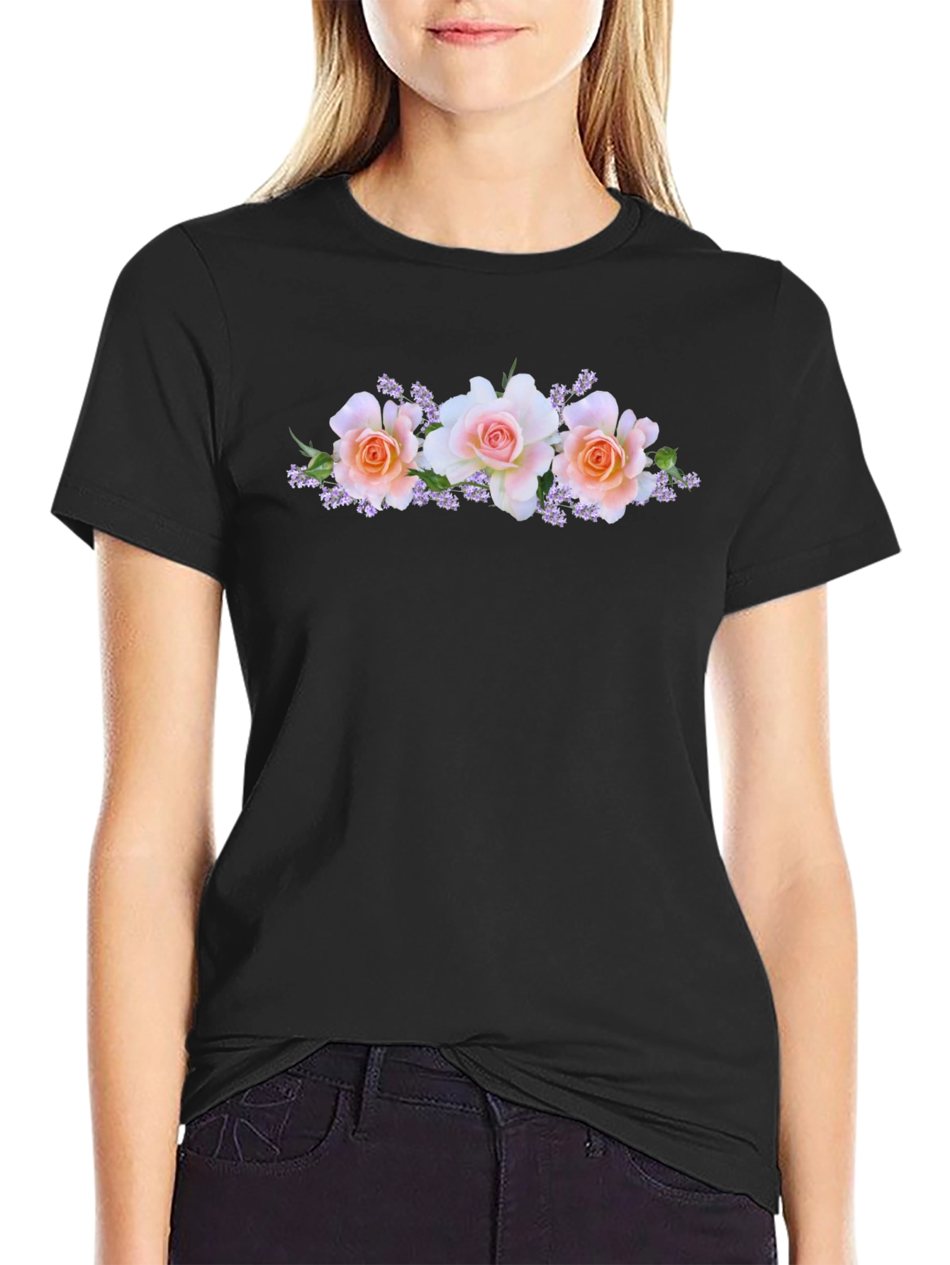 Floral Rose Black T-Shirt