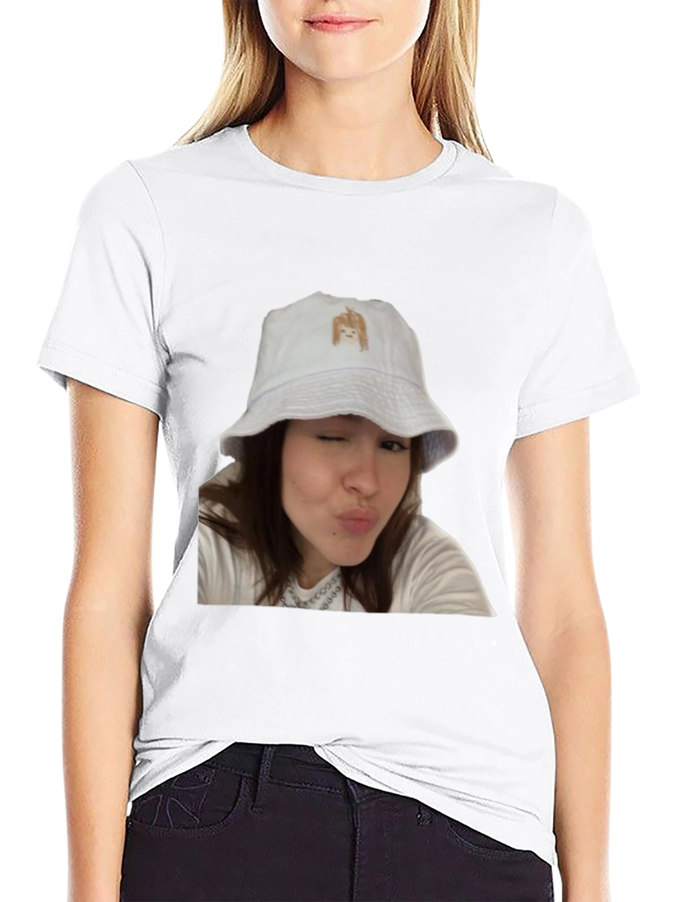 Novelty Graphic Tee - Woman in Bucket Hat Print