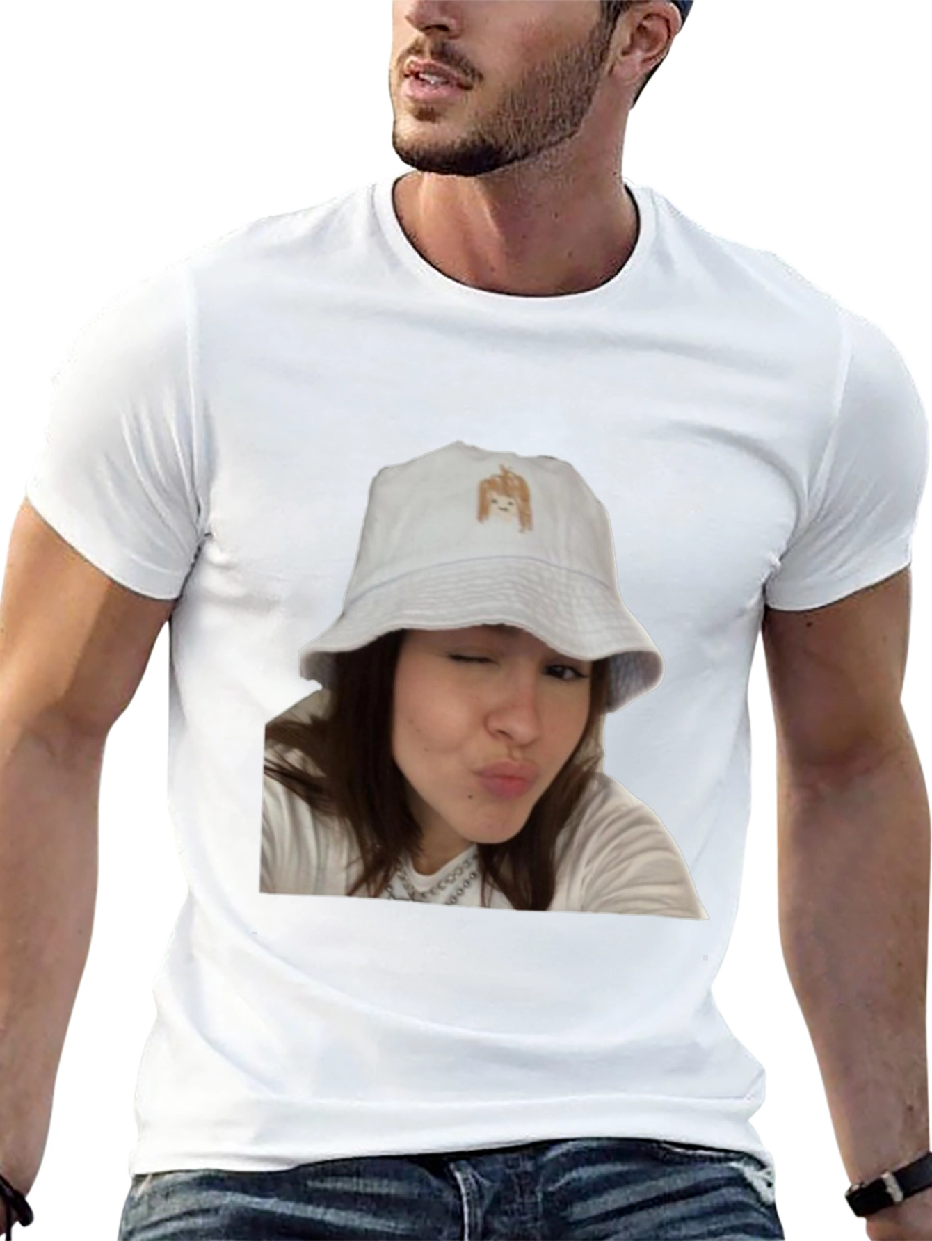 Novelty Graphic Tee - Woman in Bucket Hat Print