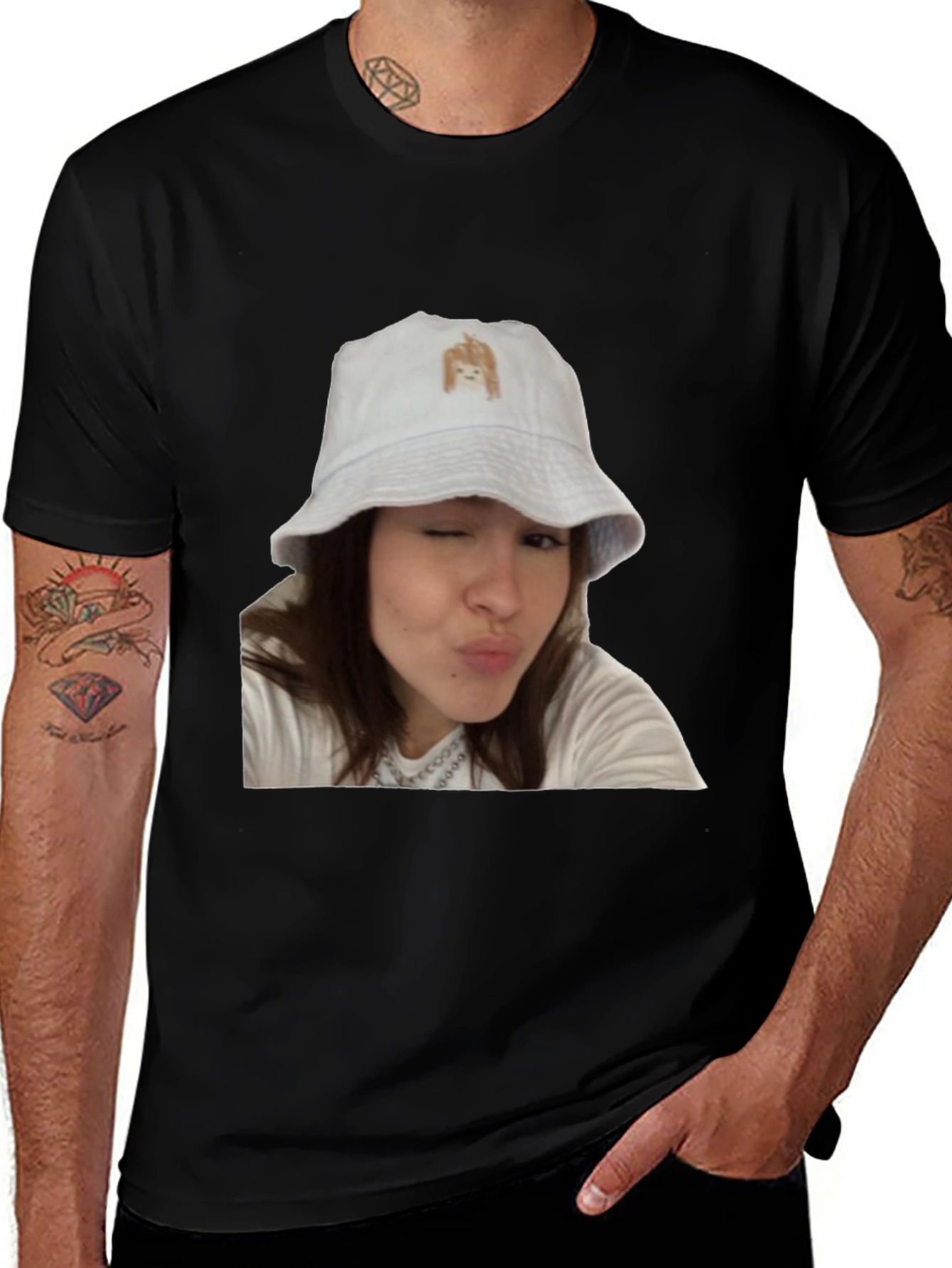 Novelty Graphic Tee - Woman in Bucket Hat Print