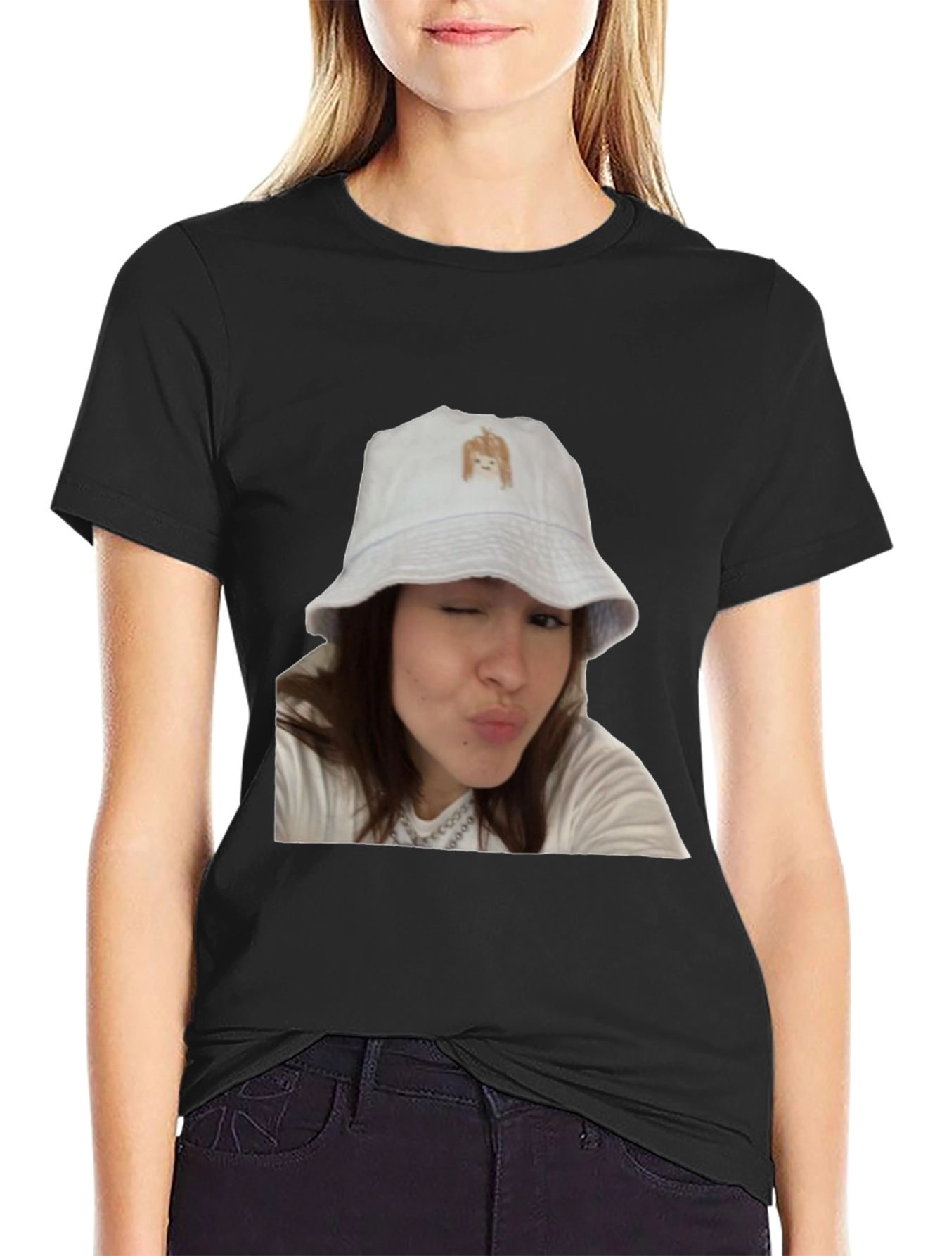 Novelty Graphic Tee - Woman in Bucket Hat Print