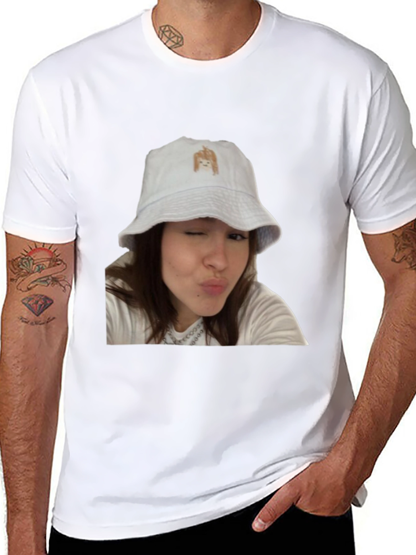 Novelty Graphic Tee - Woman in Bucket Hat Print