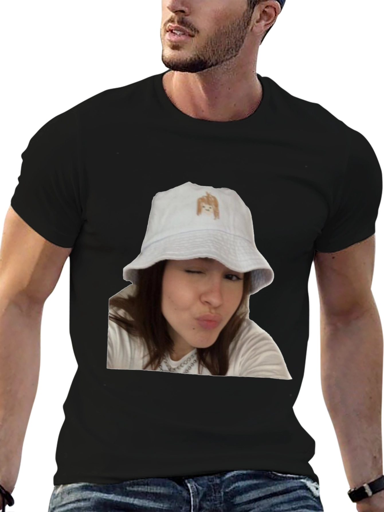 Novelty Graphic Tee - Woman in Bucket Hat Print