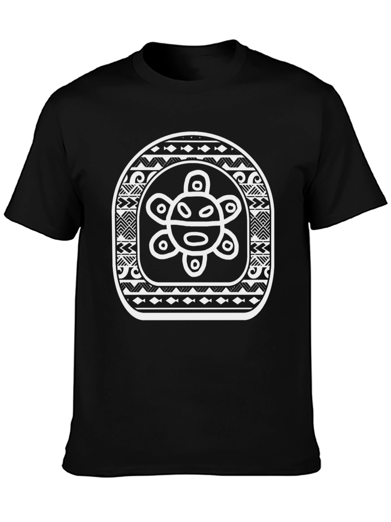 Black T-Shirt with White Indigenous Sun Design