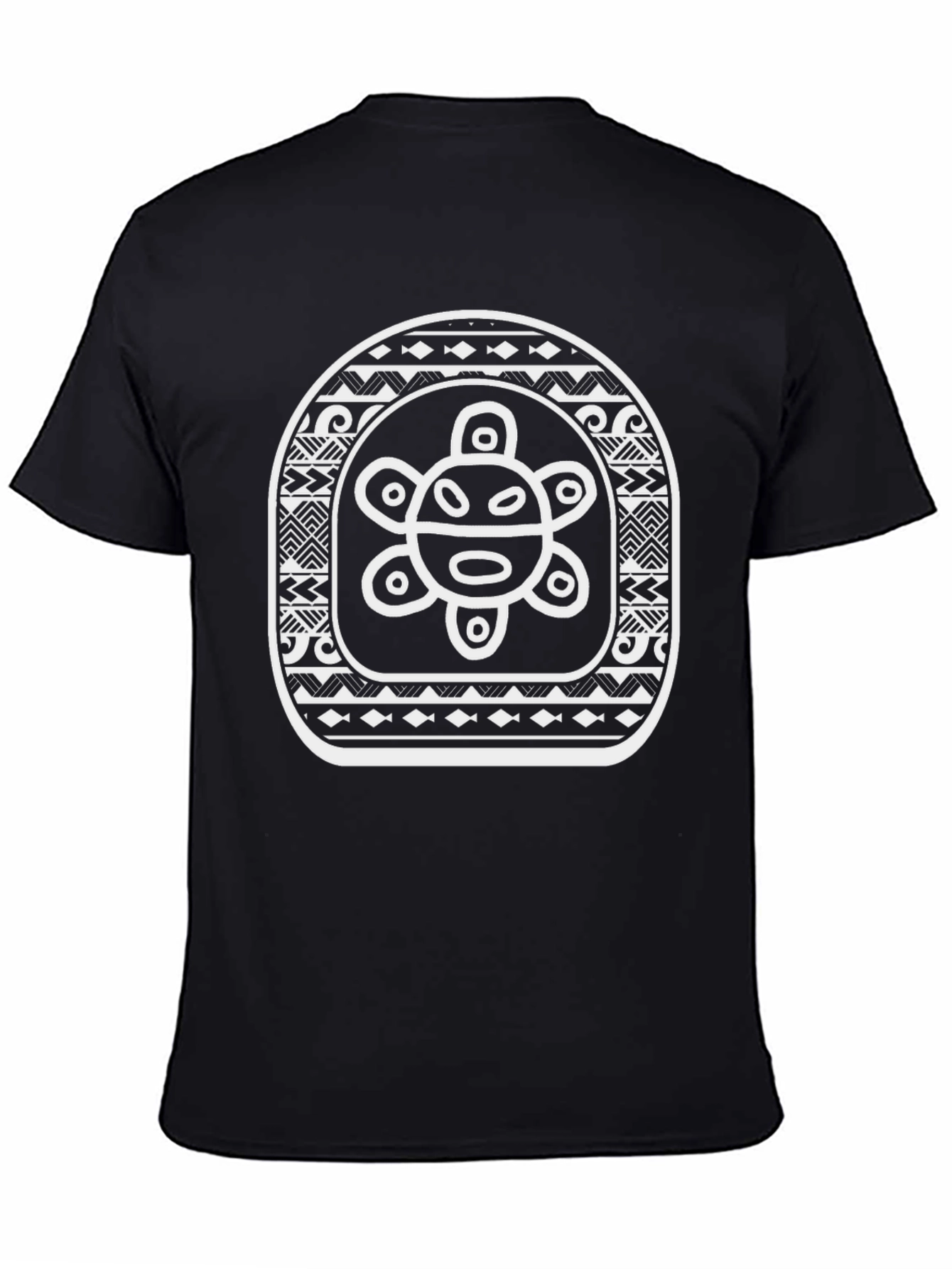 Black T-Shirt with White Indigenous Sun Design