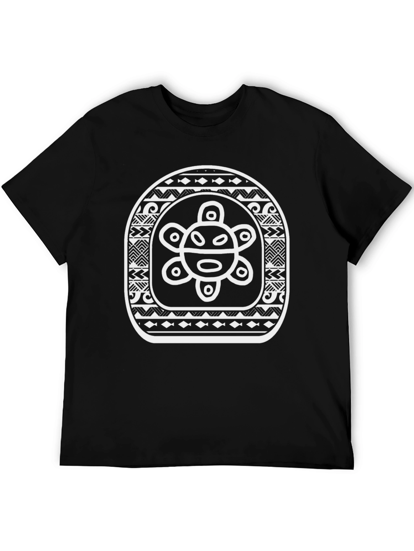 Black T-Shirt with White Indigenous Sun Design