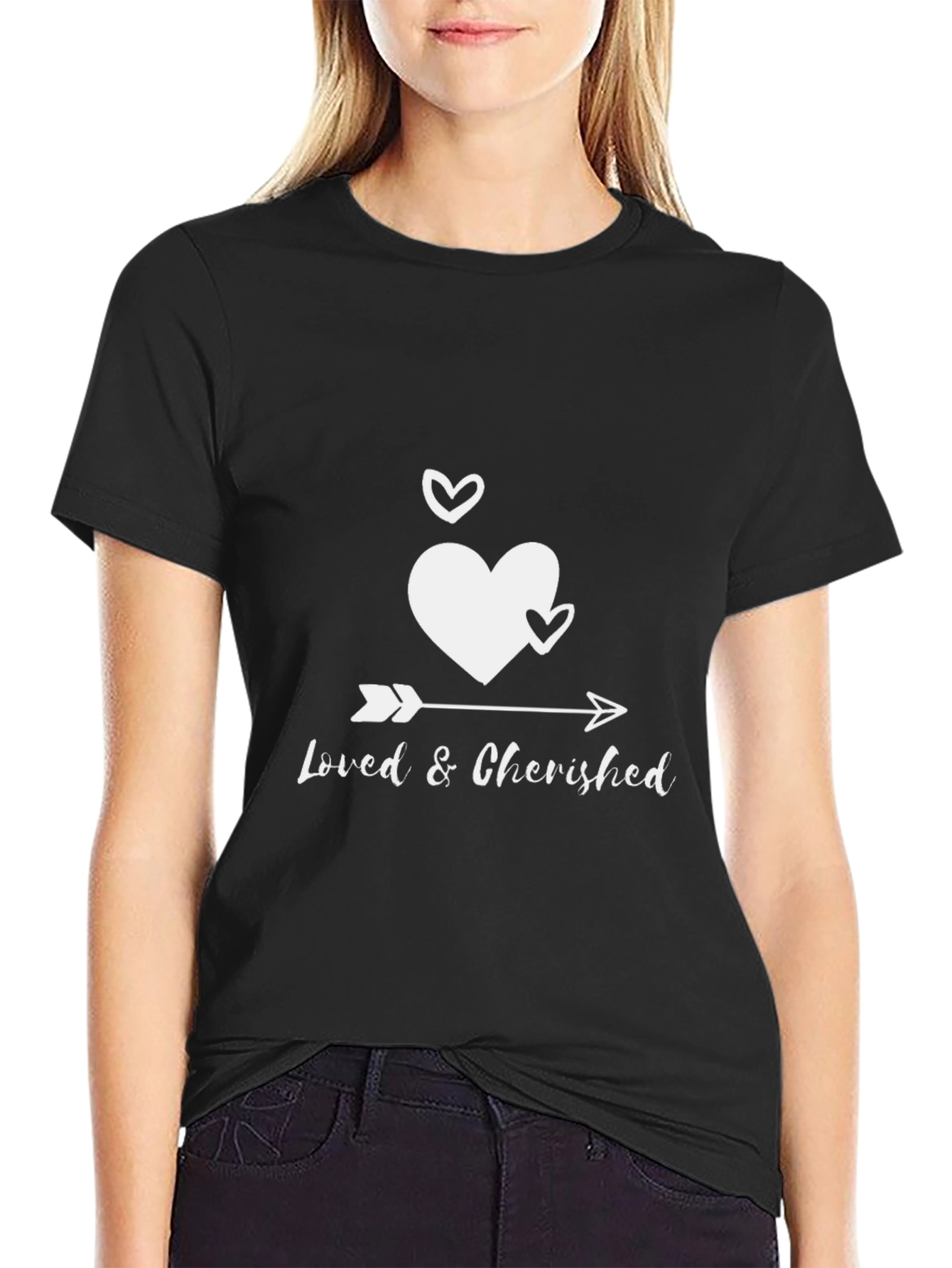 Loved & Cherished Arrow Heart Black T-Shirt