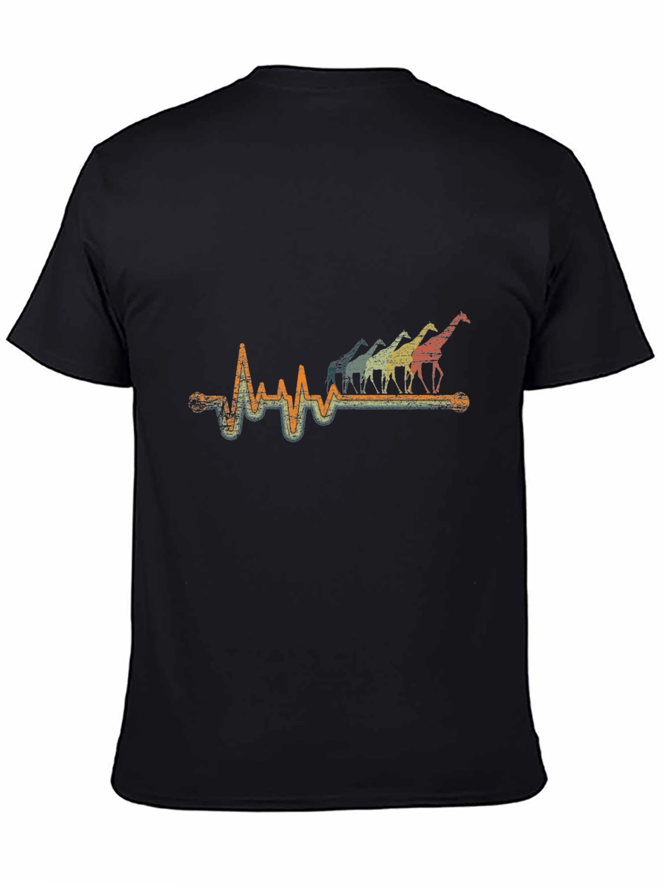 Giraffe Heartbeat T-Shirt - Retro Style Black Tee