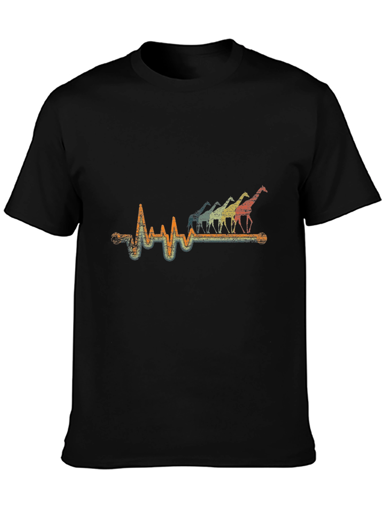 Giraffe Heartbeat T-Shirt - Retro Style Black Tee