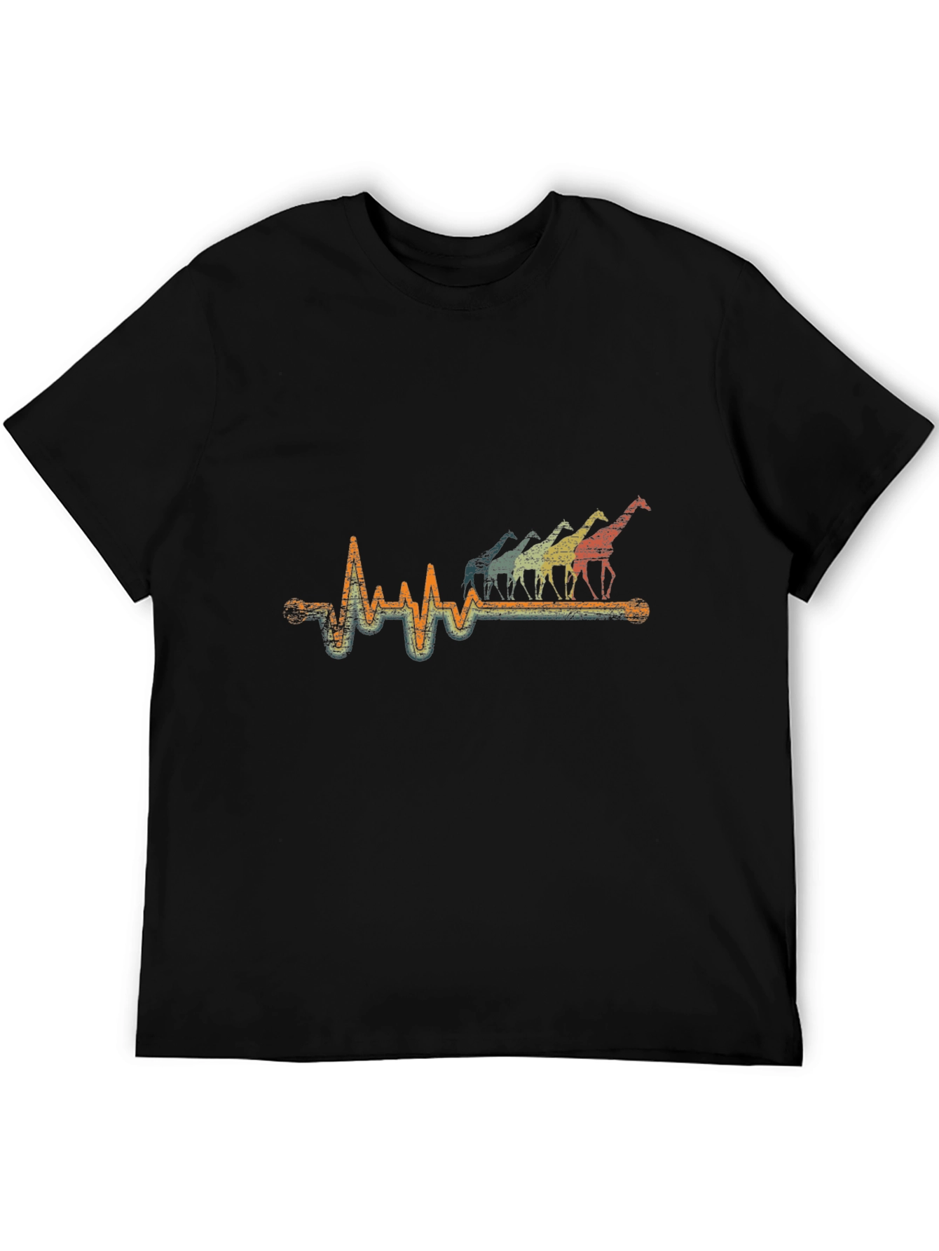 Giraffe Heartbeat T-Shirt - Retro Style Black Tee