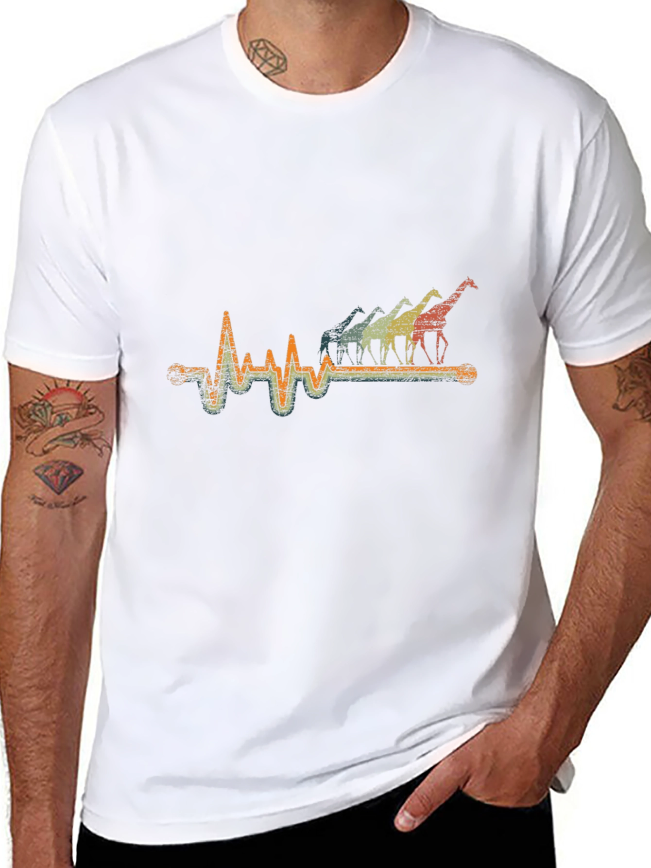 Giraffe Heartbeat T-Shirt - Retro Style Black Tee