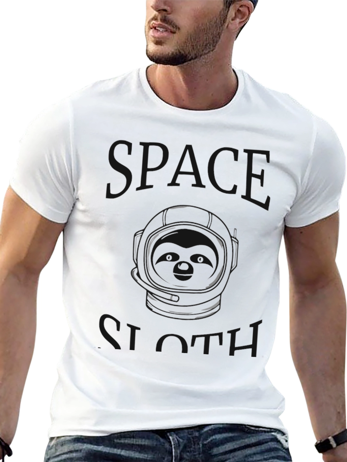 Space Sloth Graphic T-Shirt - Black Crew Neck Tee