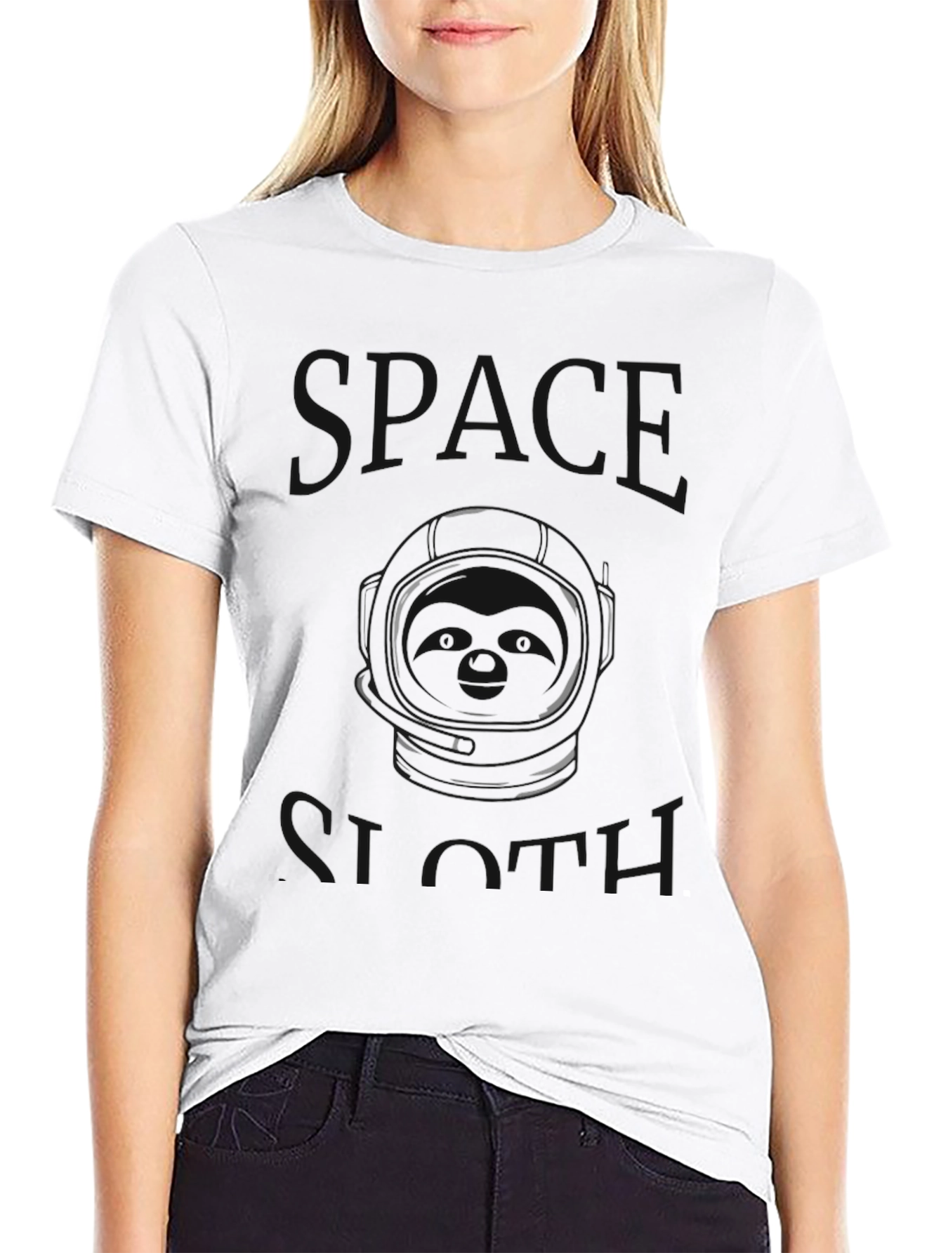 Space Sloth Graphic T-Shirt - Black Crew Neck Tee