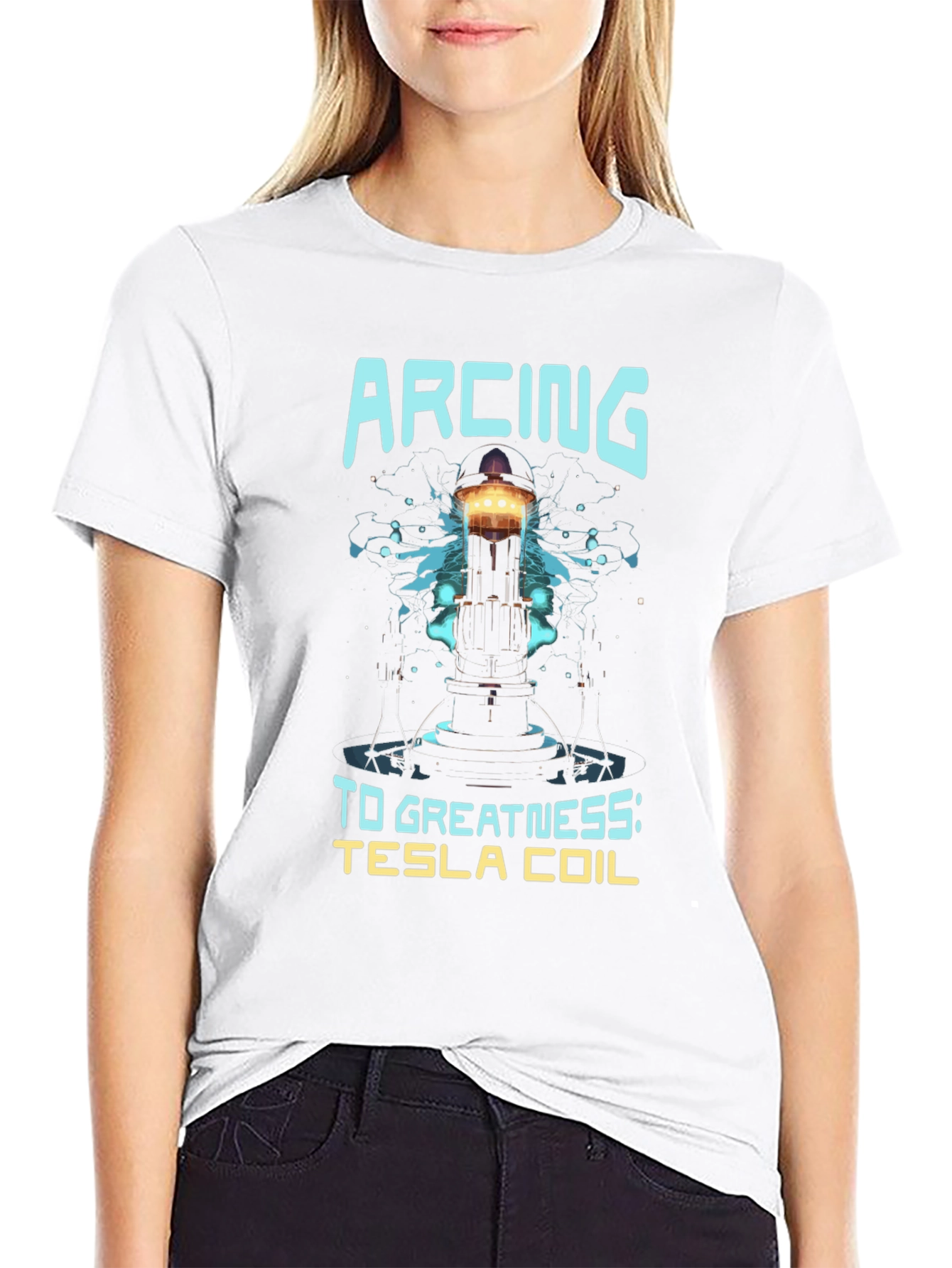 Arcing to Greatness Tesla Coil Black T-Shirt
