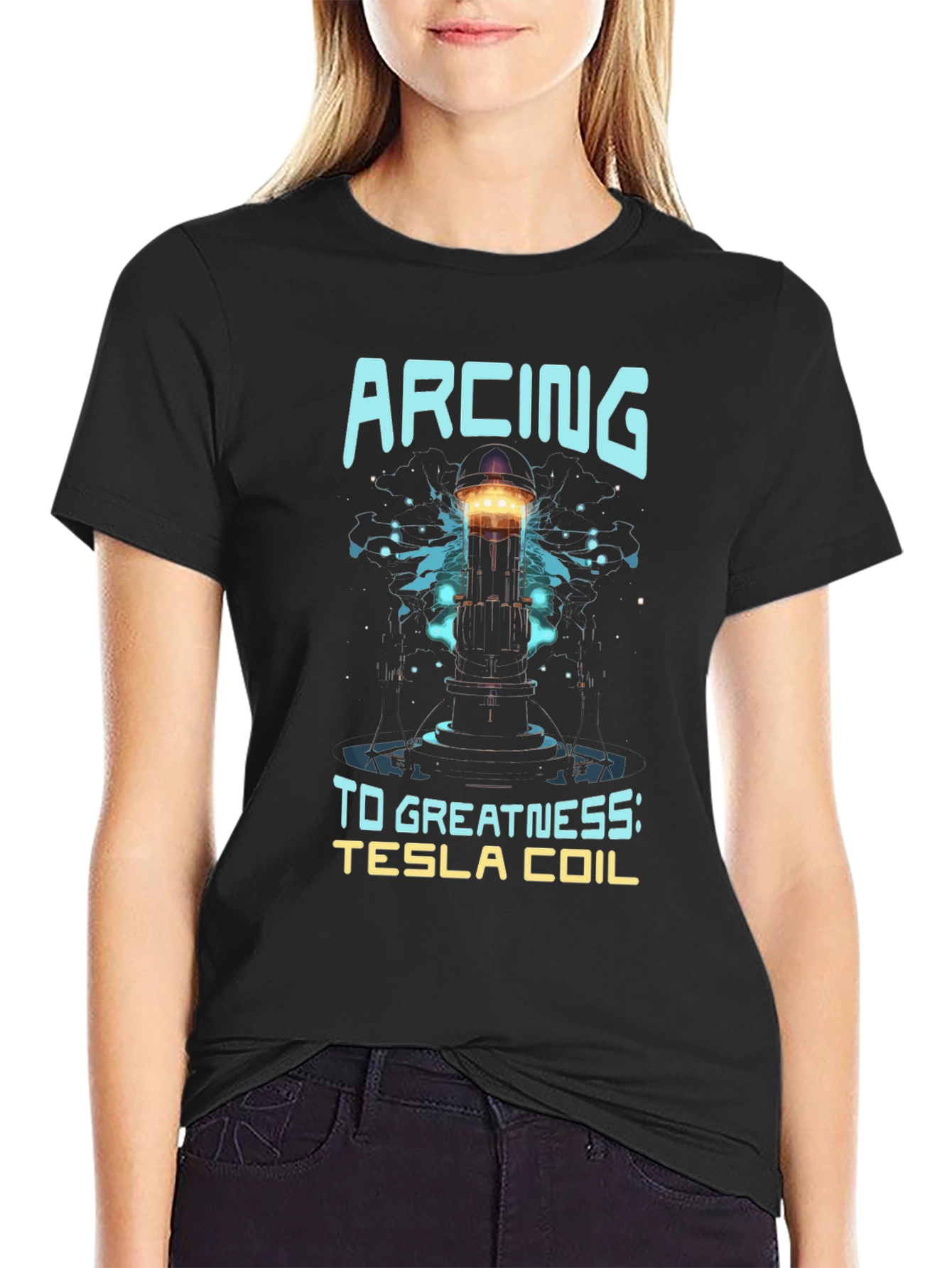 Arcing to Greatness Tesla Coil Black T-Shirt