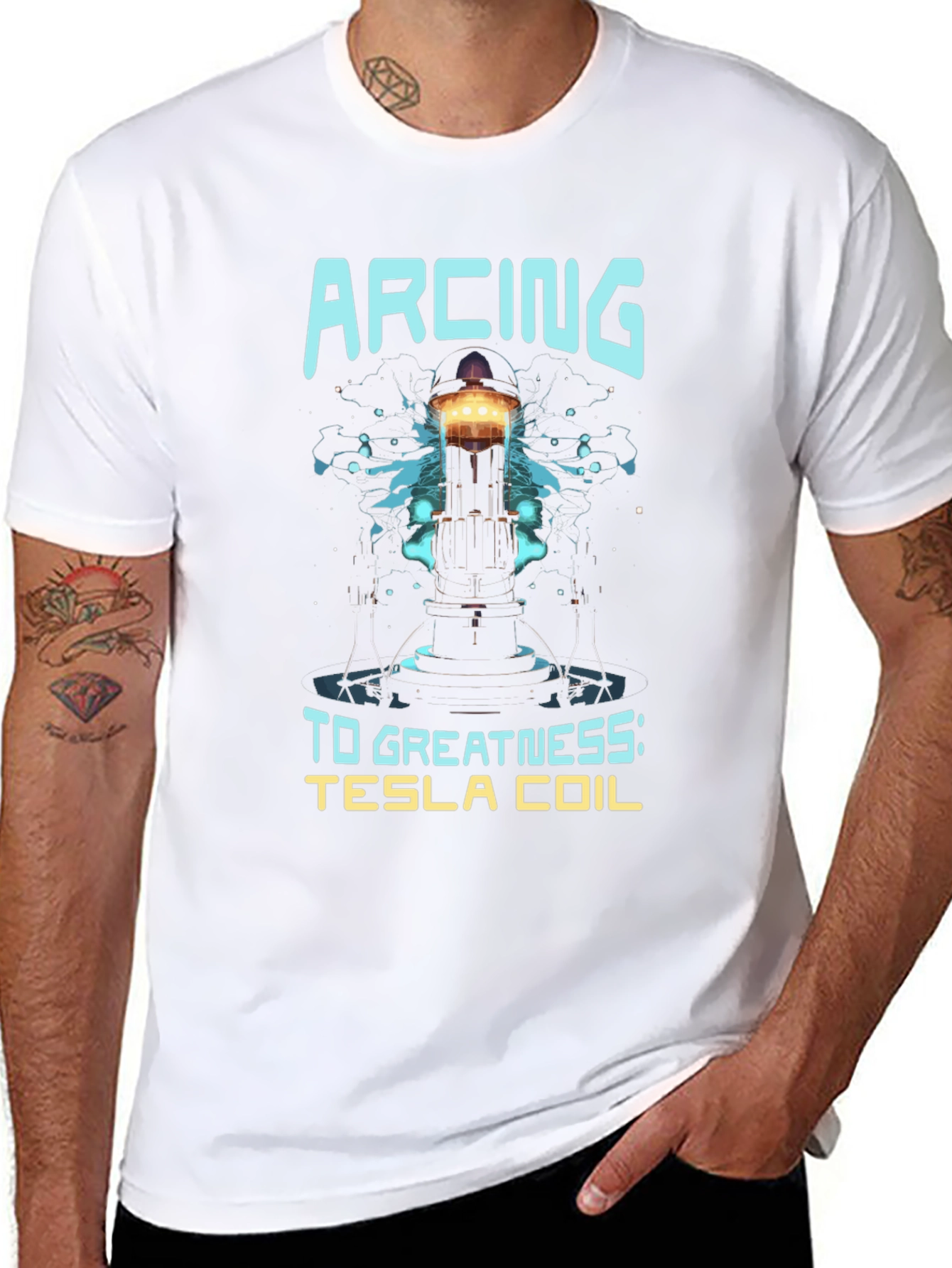 Arcing to Greatness Tesla Coil Black T-Shirt