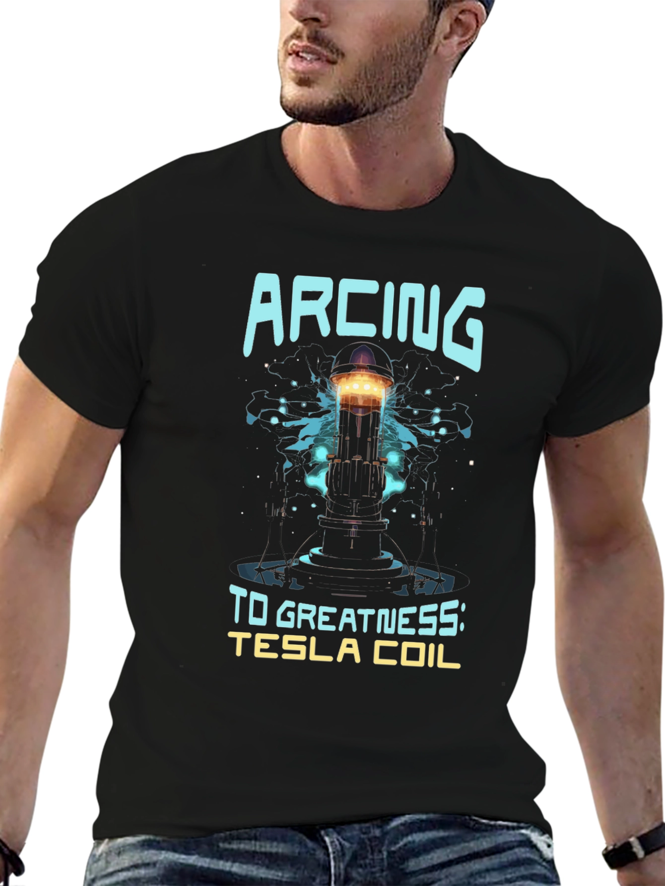Arcing to Greatness Tesla Coil Black T-Shirt