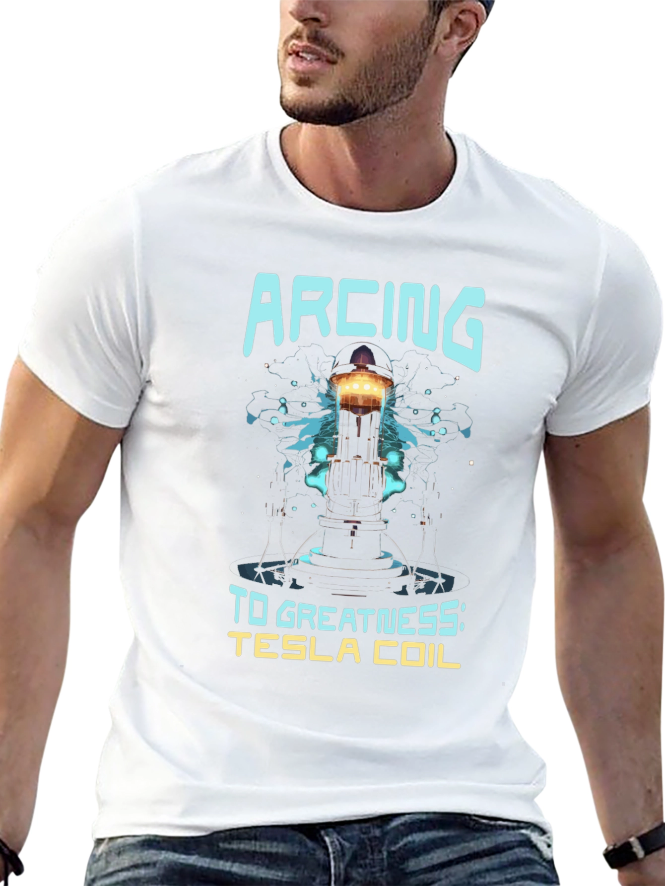 Arcing to Greatness Tesla Coil Black T-Shirt