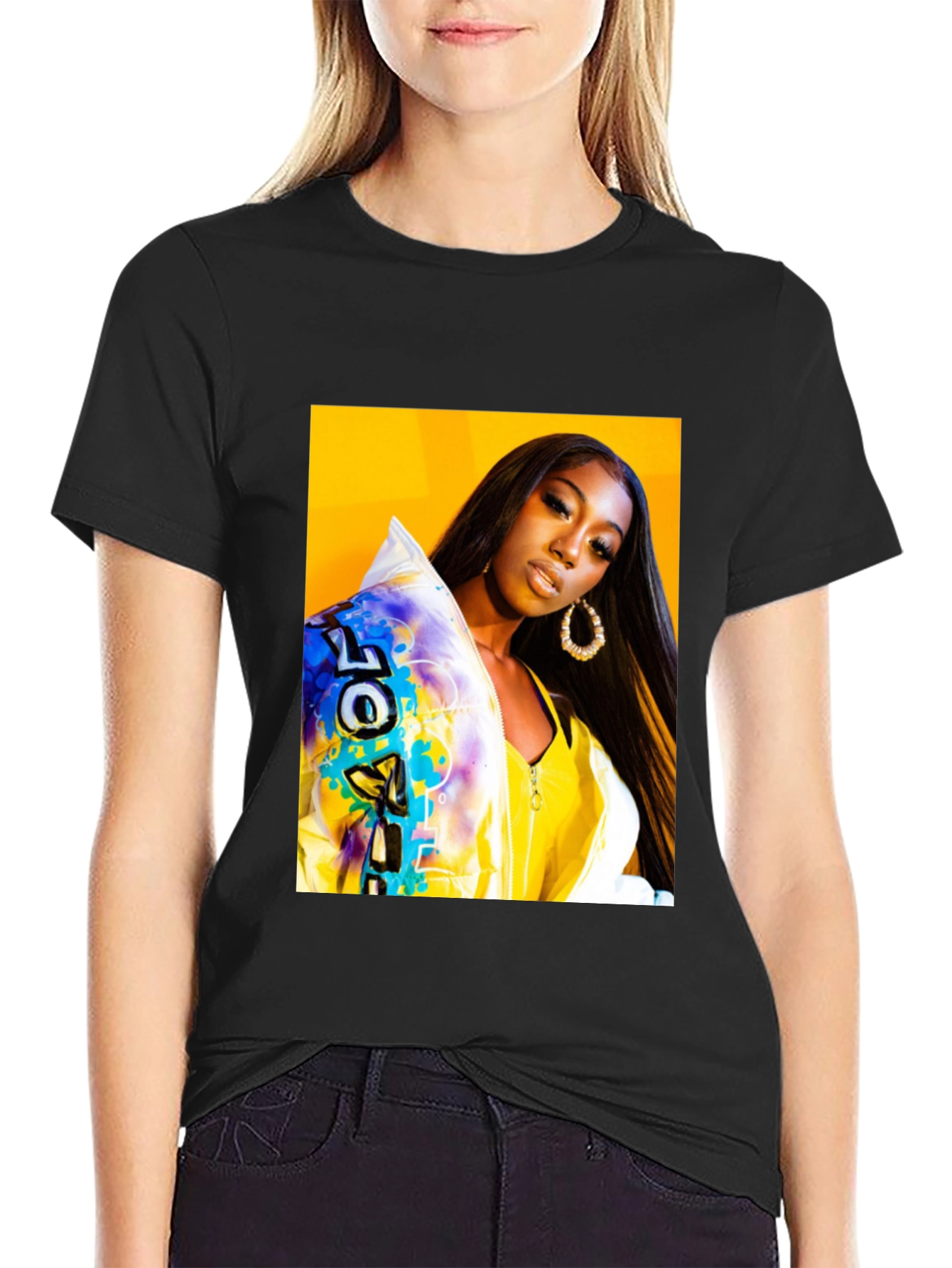 Trendy Graphic T-Shirt - Woman Portrait Black Tee