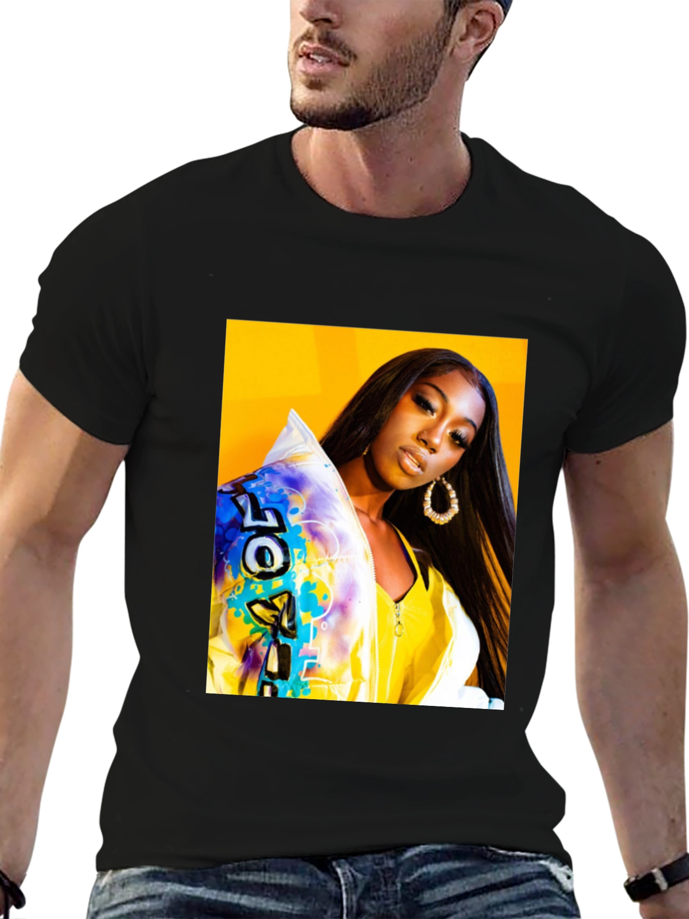 Trendy Graphic T-Shirt - Woman Portrait Black Tee