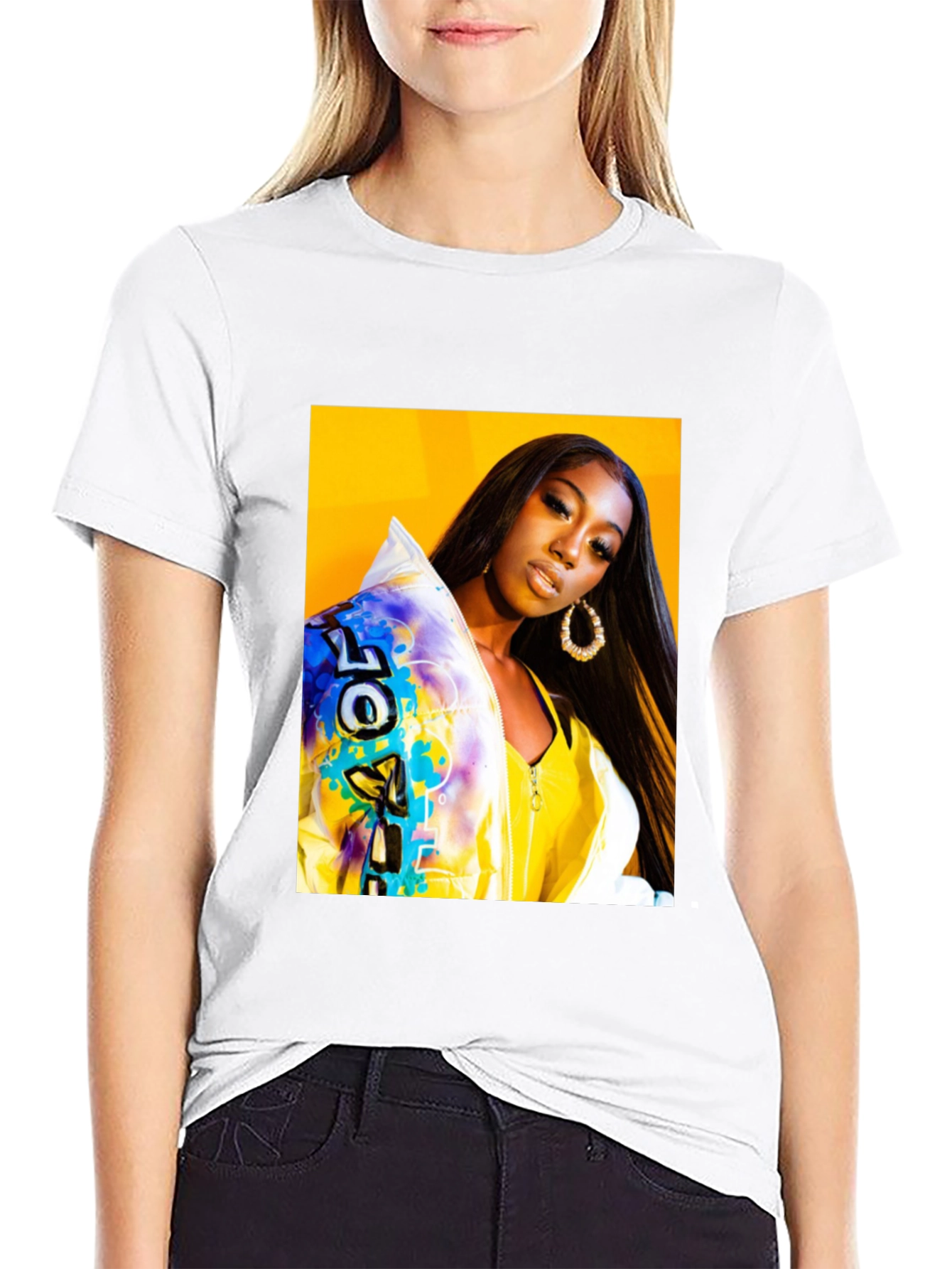 Trendy Graphic T-Shirt - Woman Portrait Black Tee