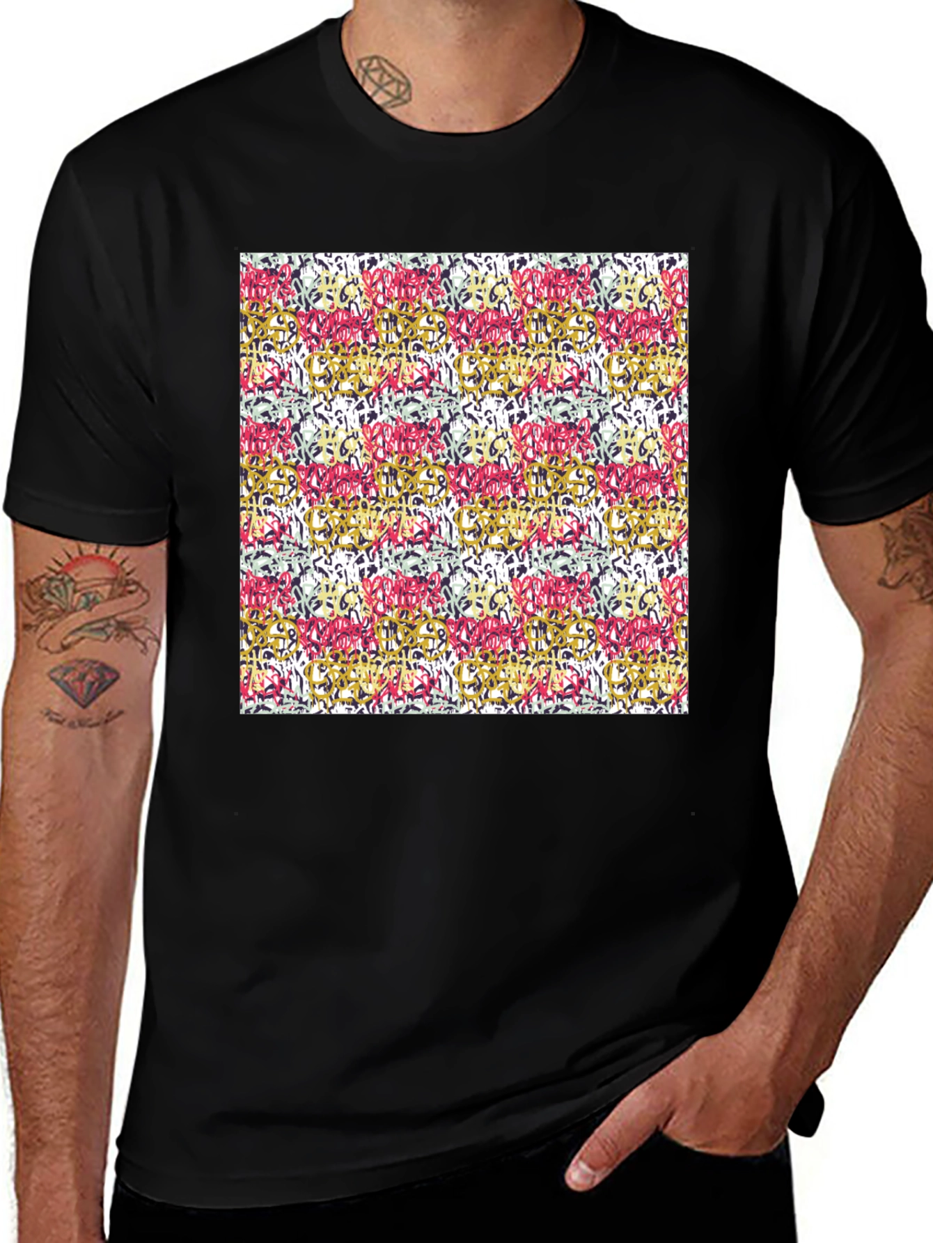 Abstract Pattern Mens Black T-Shirt