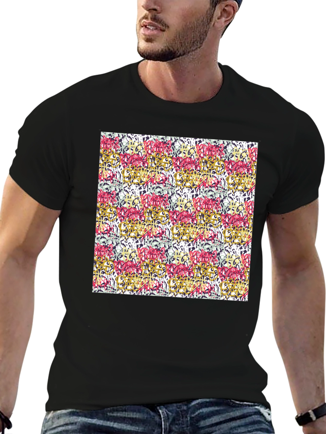 Abstract Pattern Mens Black T-Shirt