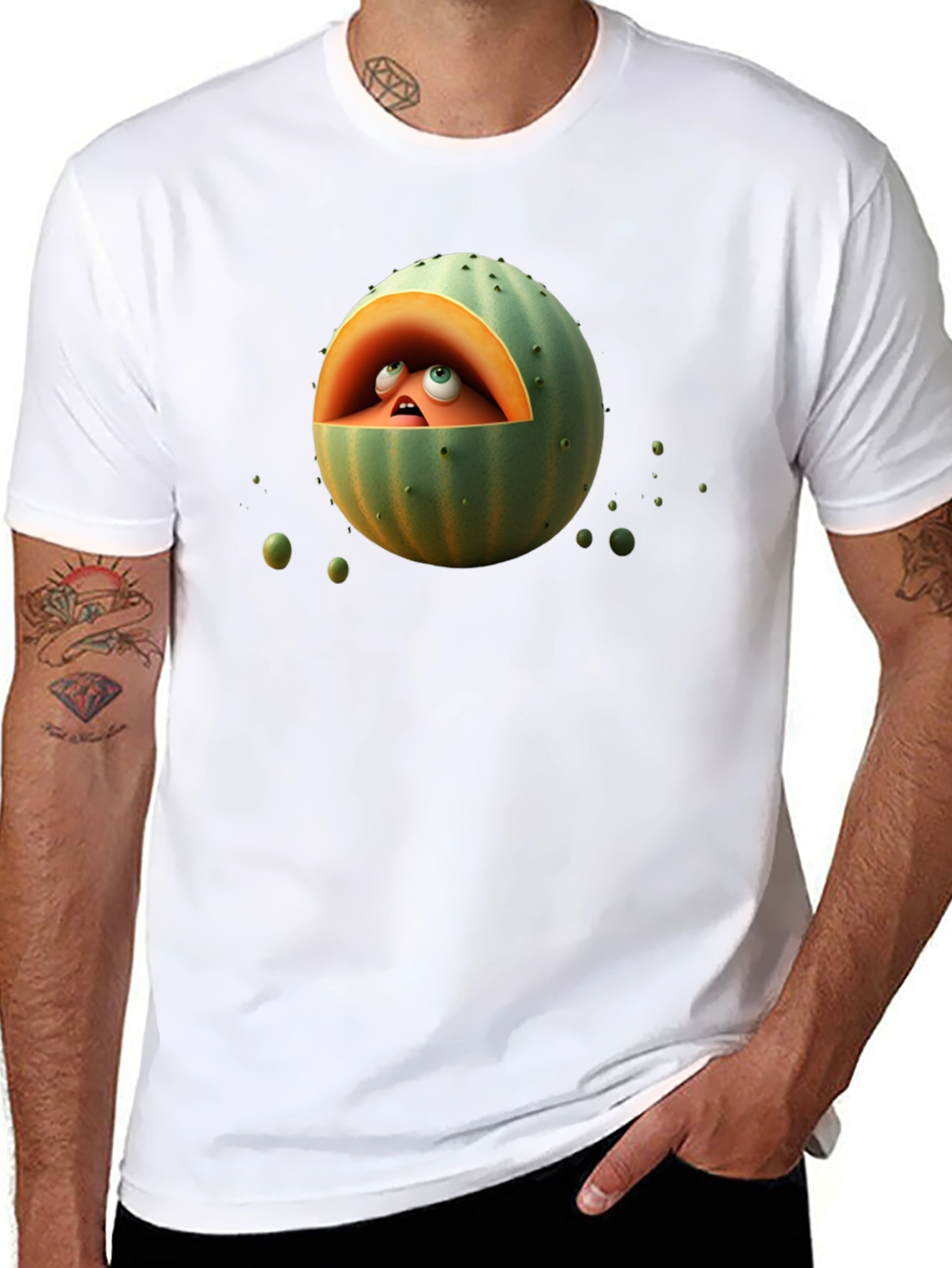 Melon Head Graphic Tee - Funny Fruit Cartoon T-Shirt