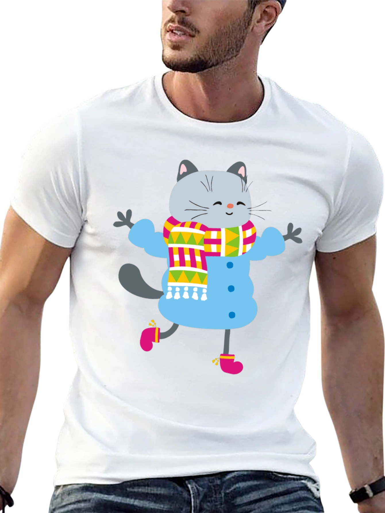 Winter Cat Graphic Tee - Fun & Festive