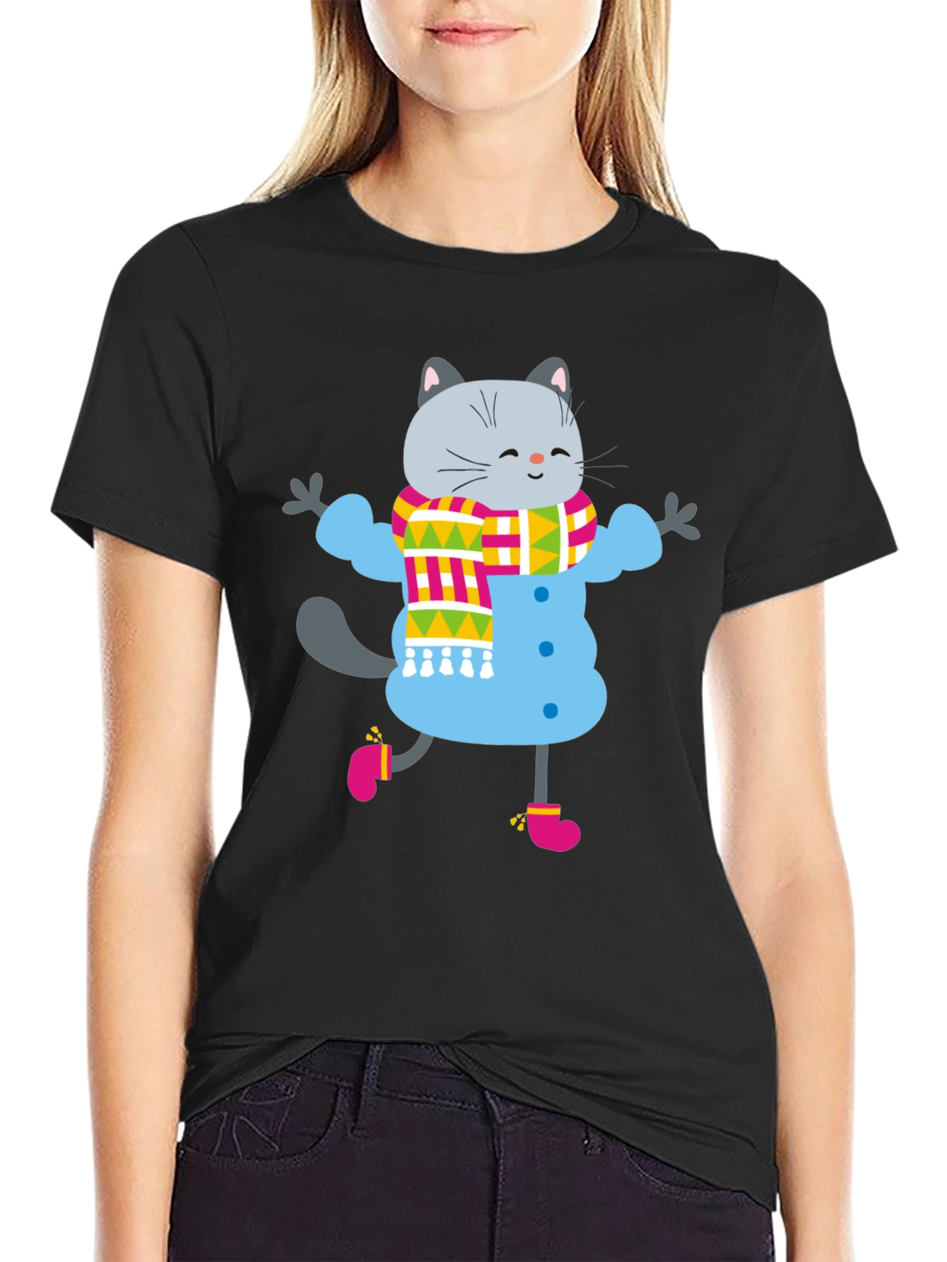 Winter Cat Graphic Tee - Fun & Festive