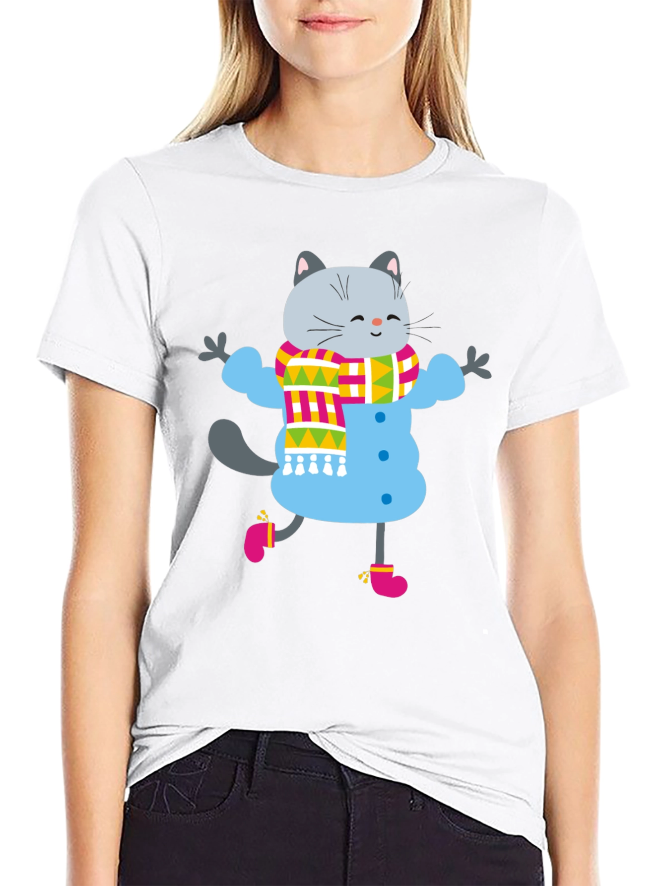Winter Cat Graphic Tee - Fun & Festive